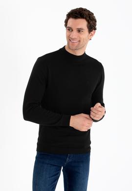 Siyah Regular Fit Çeyrek Balıkçı Yaka Basic Triko Kazak