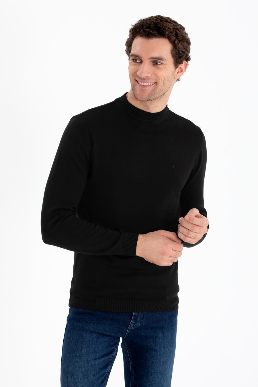 Siyah Regular Fit Çeyrek Balıkçı Yaka Basic Triko Kazak - 50260846009