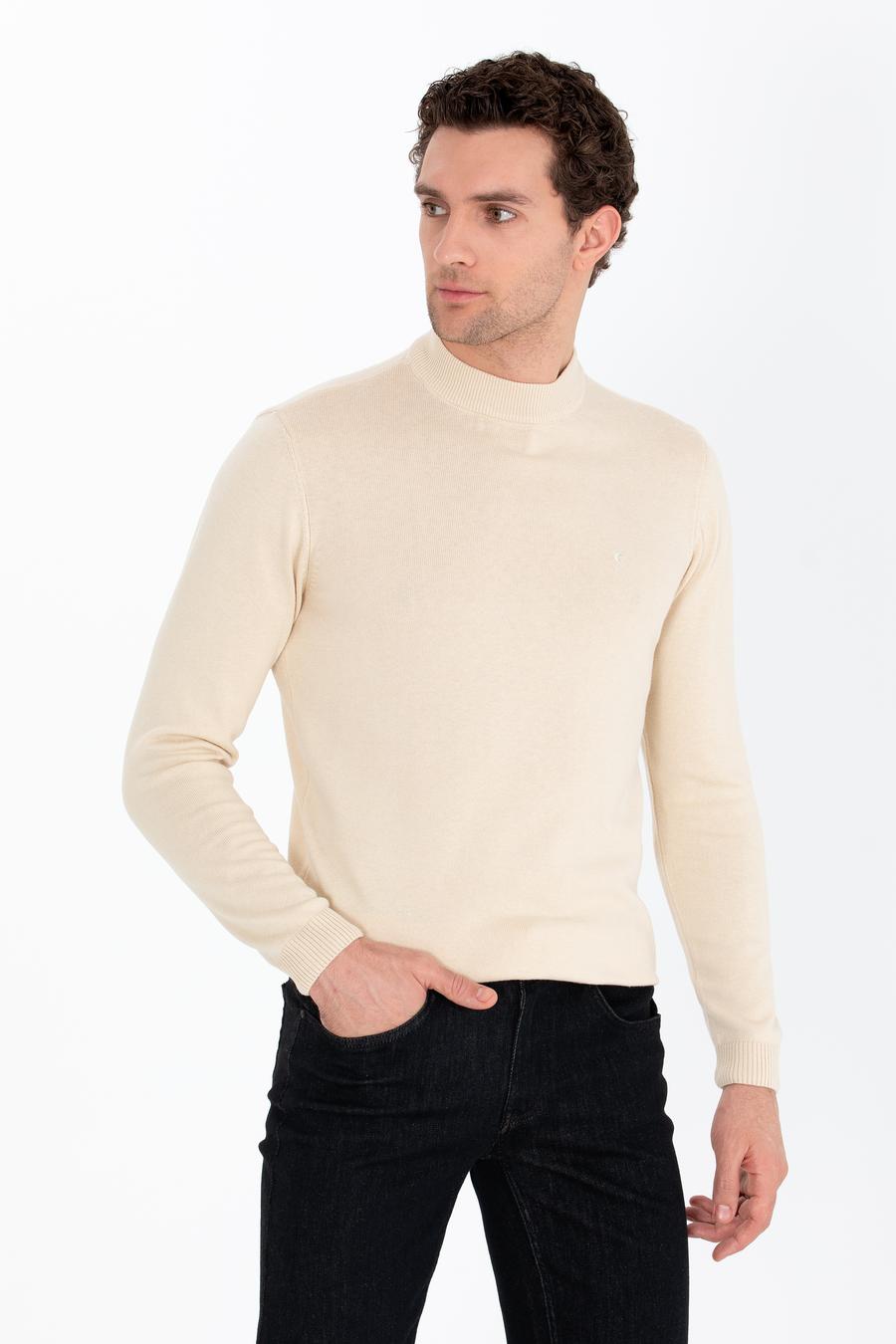 Bej Regular Fit Çeyrek Balıkçı Yaka Basic Triko Kazak - 50260846059