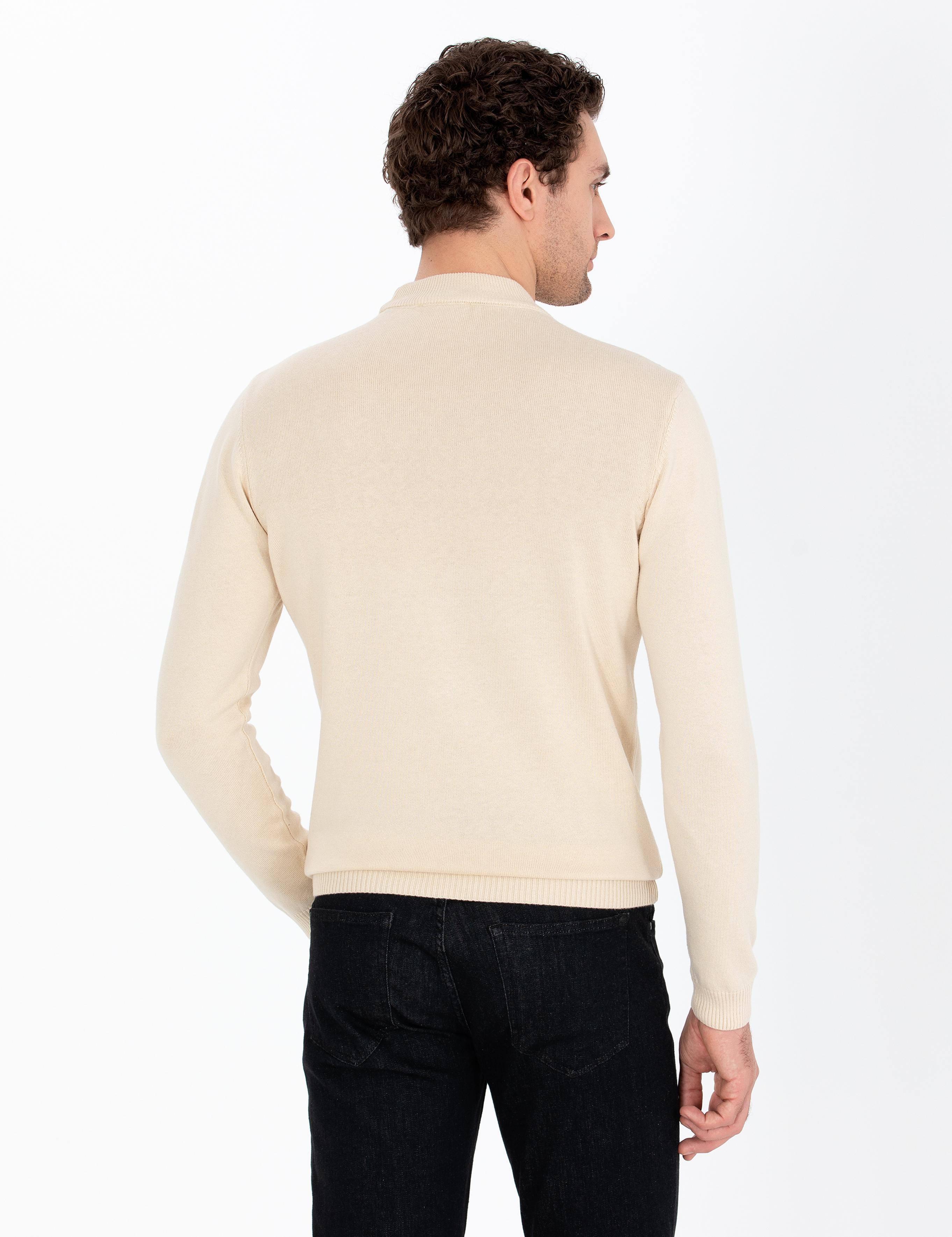Bej Regular Fit Çeyrek Balıkçı Yaka Basic Triko Kazak - 50260846059