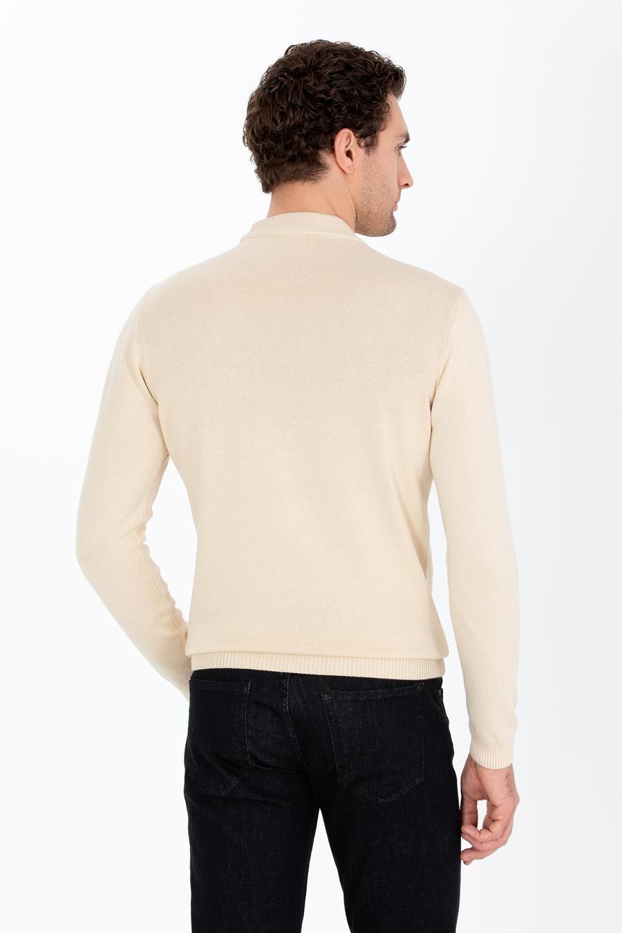 Bej Regular Fit Çeyrek Balıkçı Yaka Basic Triko Kazak - 50260846059
