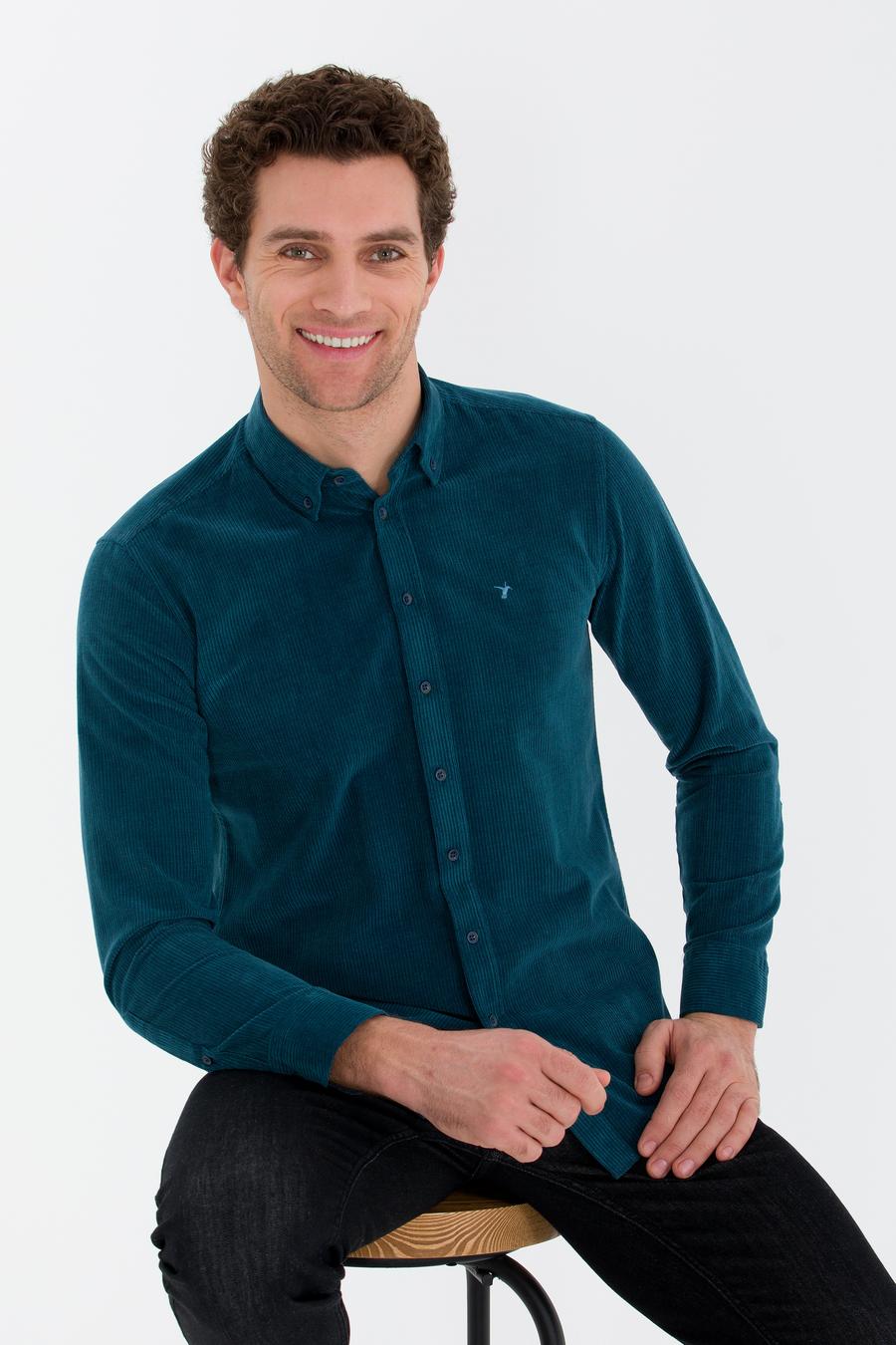 Petrol Slim Fit Uzun Kollu Gömlek - 50262889057