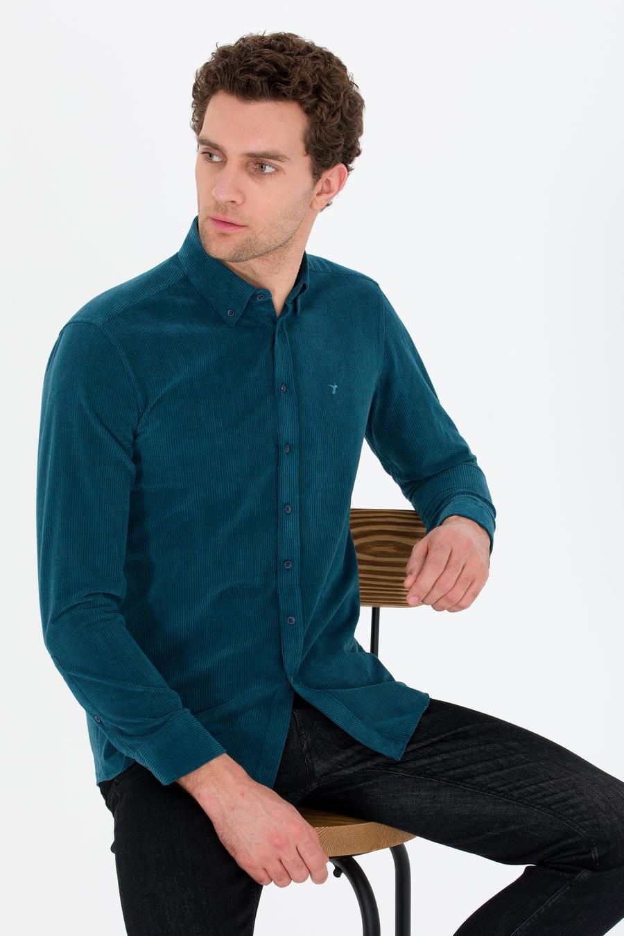 Petrol Slim Fit Uzun Kollu Gömlek - 50262889057