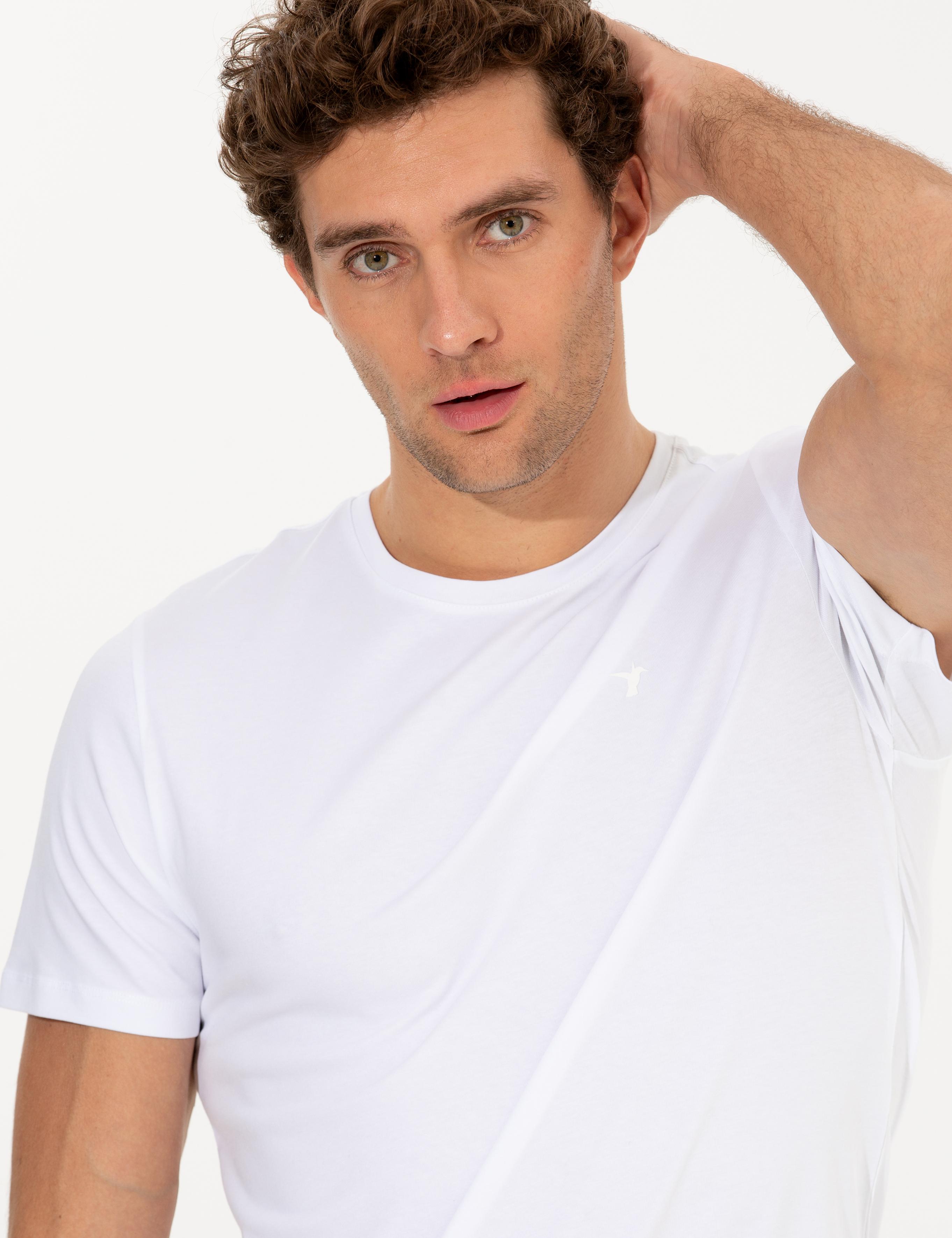 Beyaz Bisiklet Yaka Slim Fit Basic T-Shirt - 50263987007