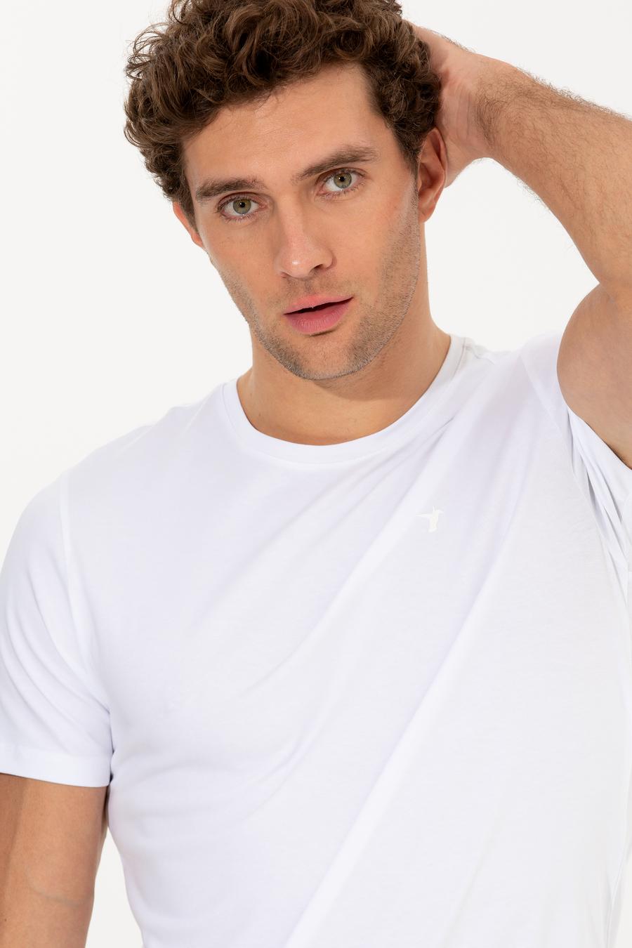 Beyaz Bisiklet Yaka Slim Fit Basic T-Shirt - 50263987007