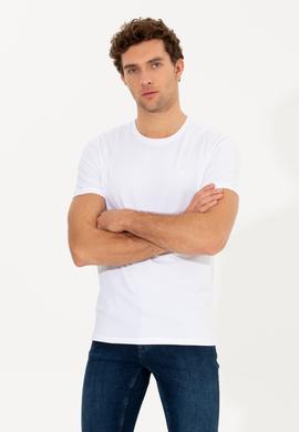 Beyaz Bisiklet Yaka Slim Fit Basic T-Shirt