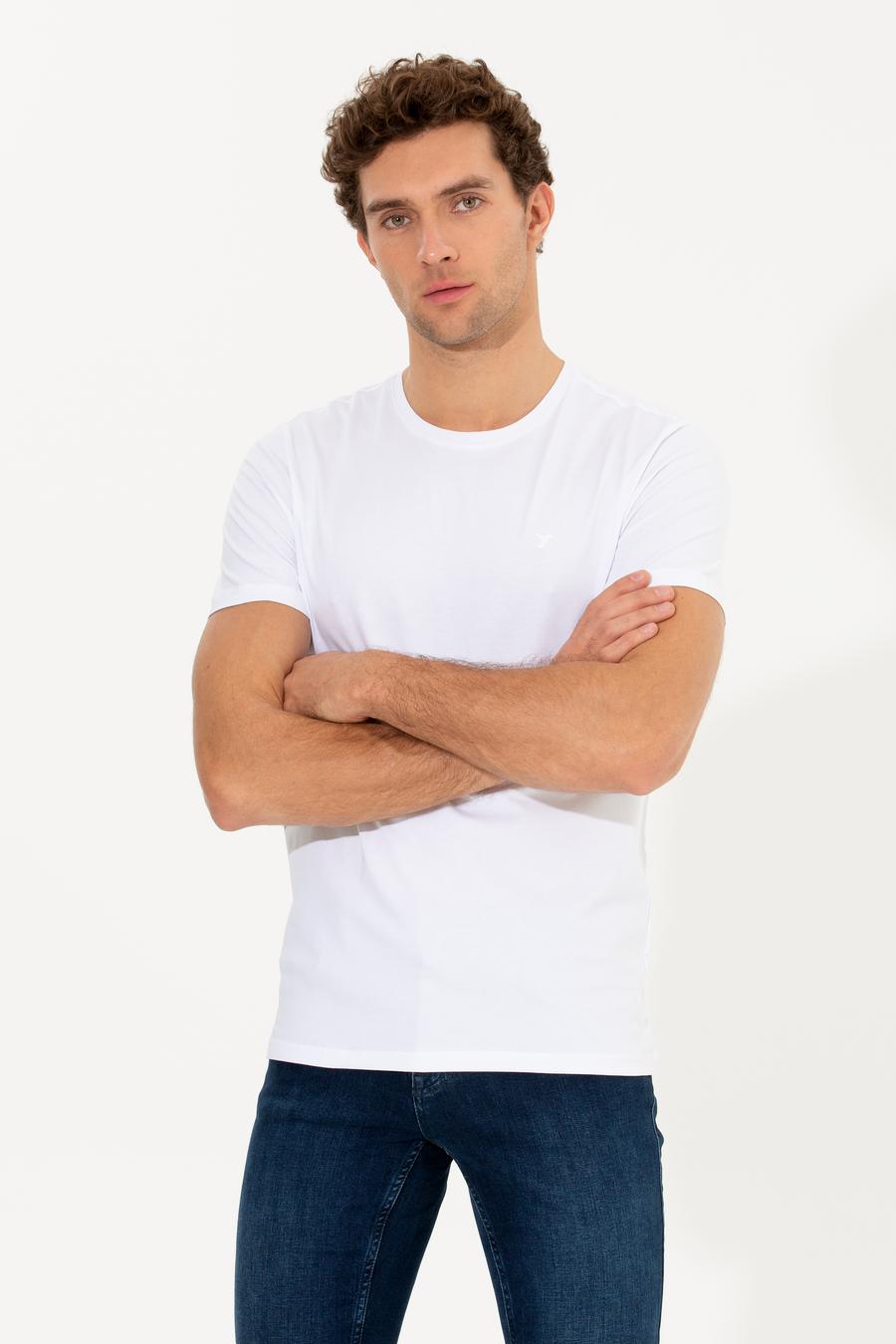 Beyaz Bisiklet Yaka Slim Fit Basic T-Shirt - 50263987007