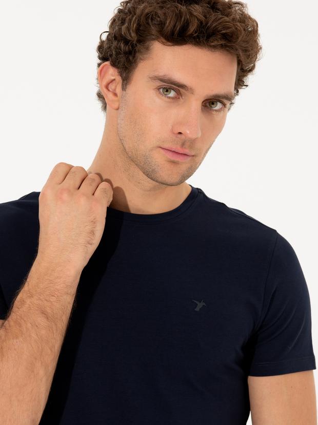 Lacivert Bisiklet Yaka Slim Fit Basic T-Shirt