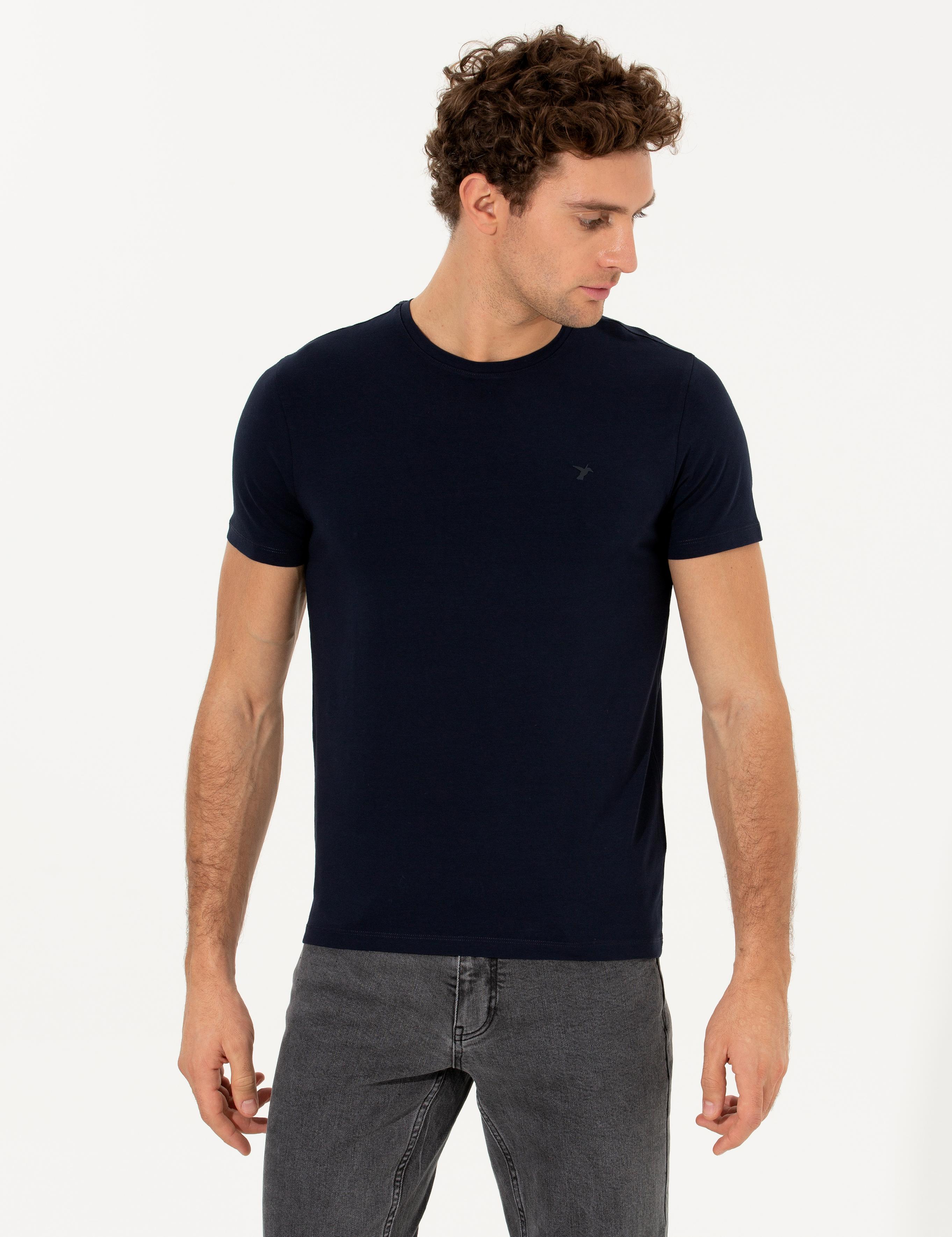 Lacivert Bisiklet Yaka Slim Fit Basic T-Shirt - 50263987009