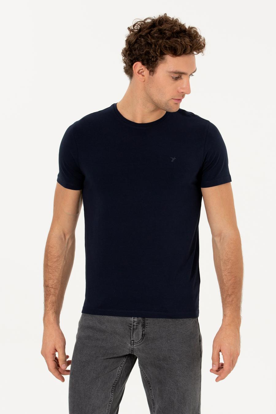 Lacivert Bisiklet Yaka Slim Fit Basic T-Shirt - 50263987009