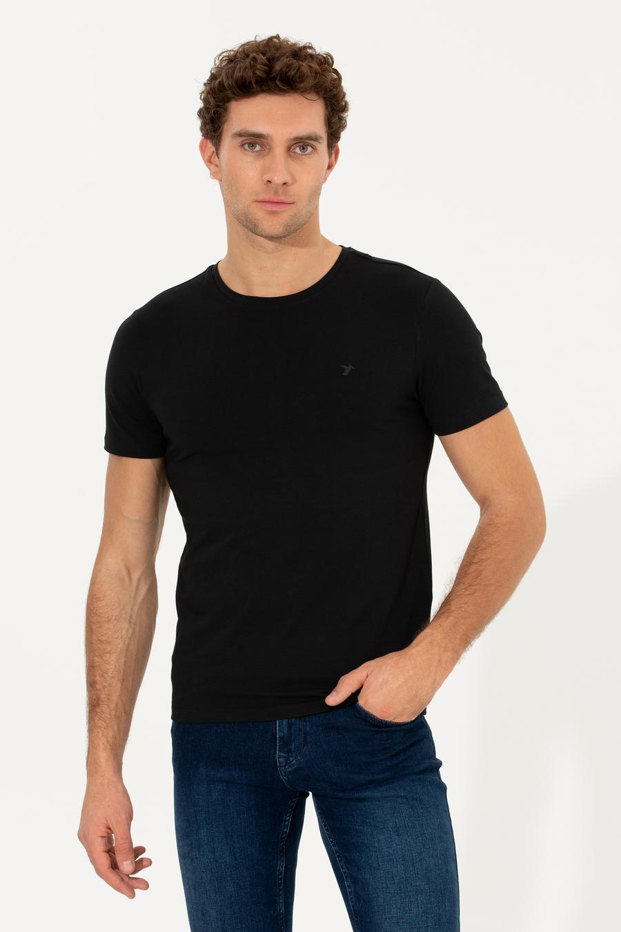 Siyah Bisiklet Yaka Slim Fit Basic T-Shirt - 50263987021