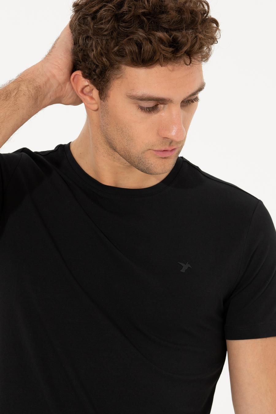 Siyah Bisiklet Yaka Slim Fit Basic T-Shirt - 50263987021