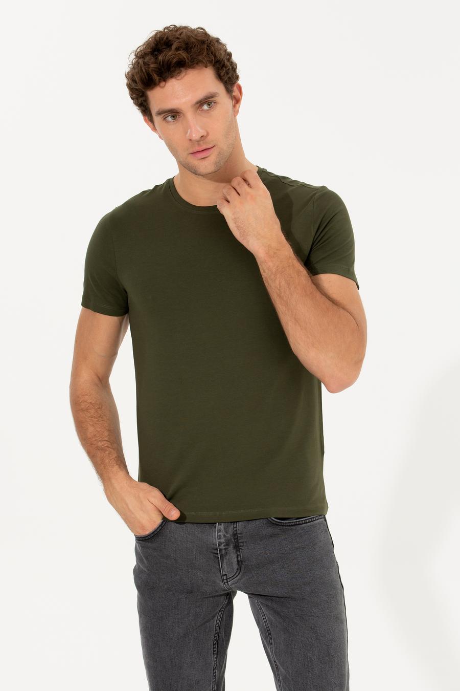 Haki Bisiklet Yaka Slim Fit Basic T-Shirt - 50263987049