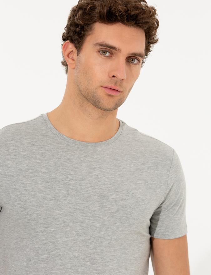 Gri Melanj Bisiklet Yaka Slim Fit Basic T-Shirt
