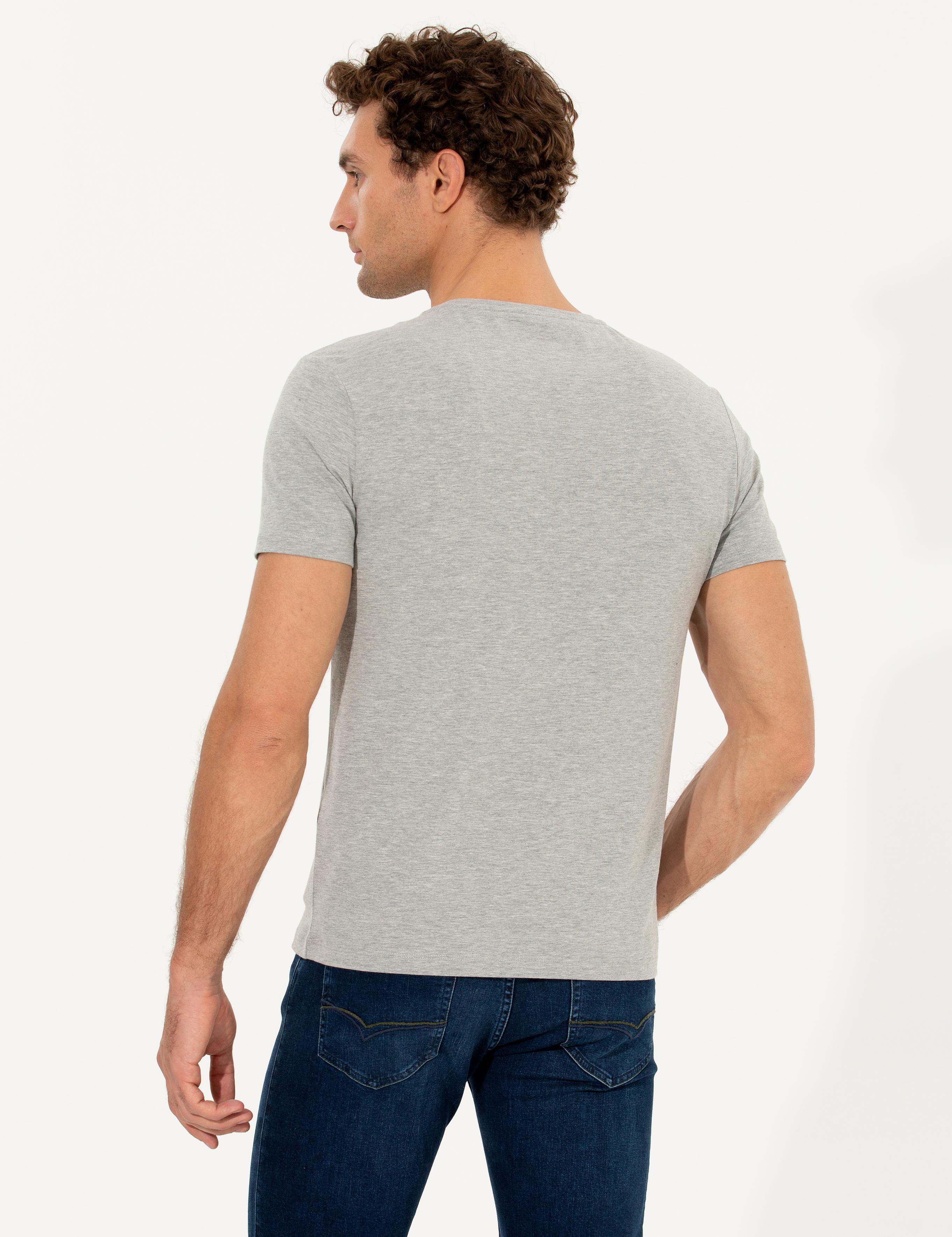 Gri Melanj Bisiklet Yaka Slim Fit Basic T-Shirt - 50263987057