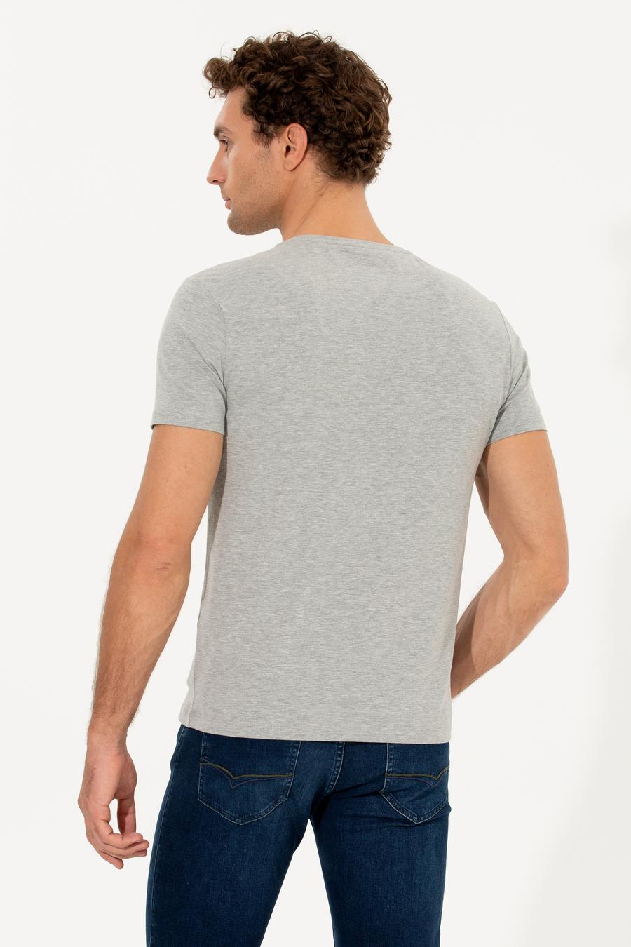 Gri Melanj Bisiklet Yaka Slim Fit Basic T-Shirt - 50263987057
