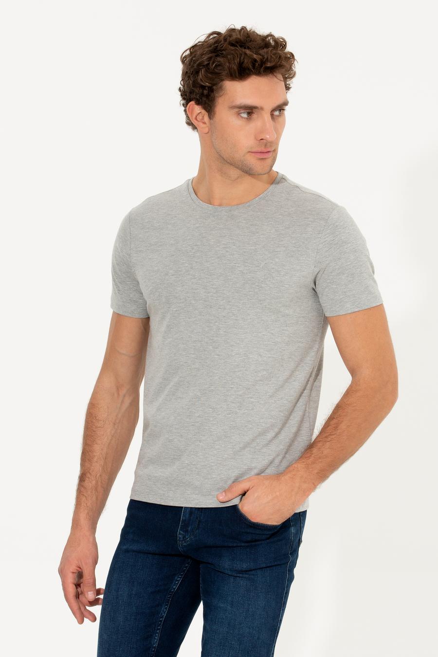 Gri Melanj Bisiklet Yaka Slim Fit Basic T-Shirt - 50263987057