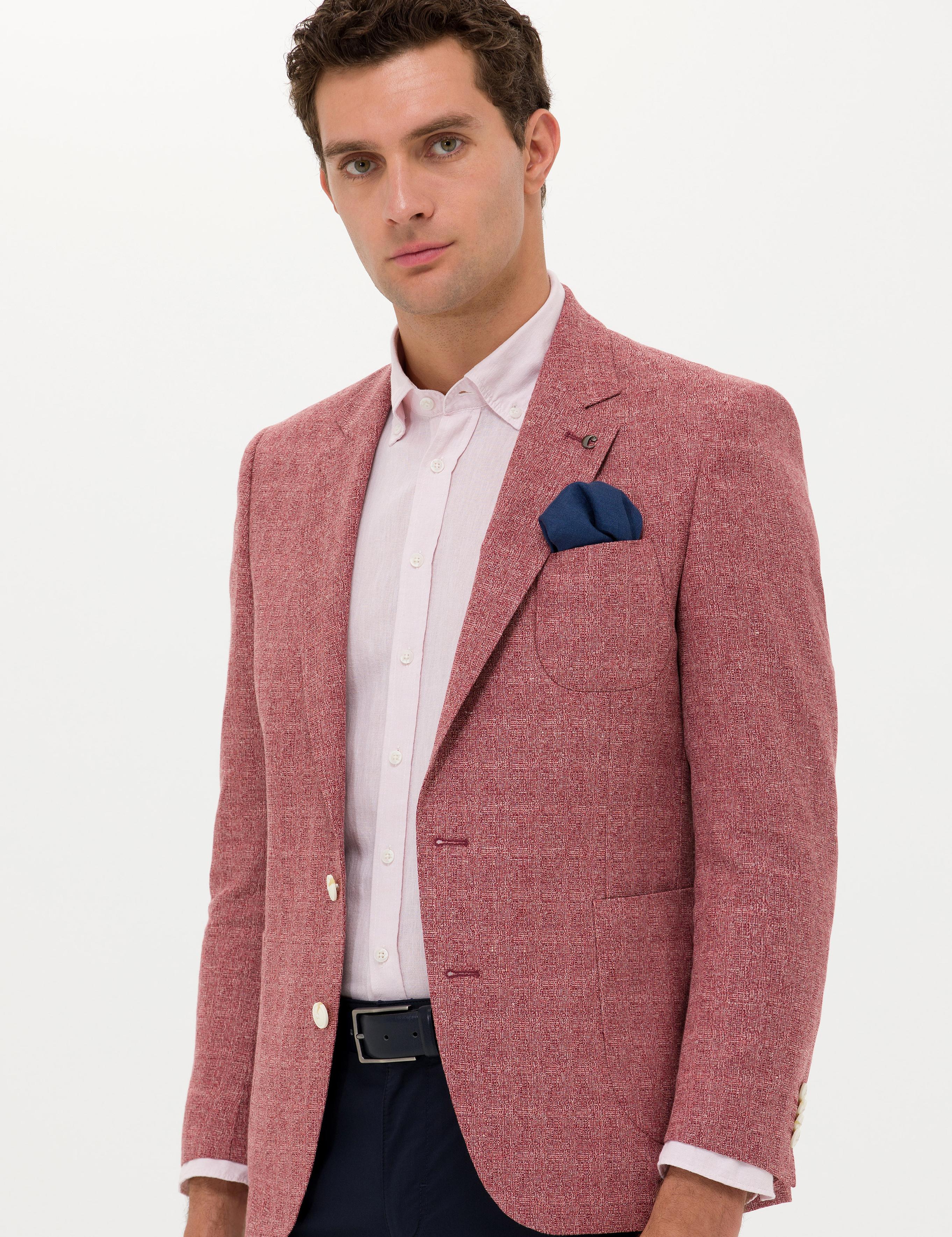 Bordo Slim Fit Yün Keten Karışımlı Ceket - 50264751071