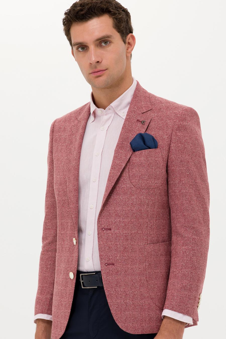 Bordo Slim Fit Yün Keten Karışımlı Ceket - 50264751071