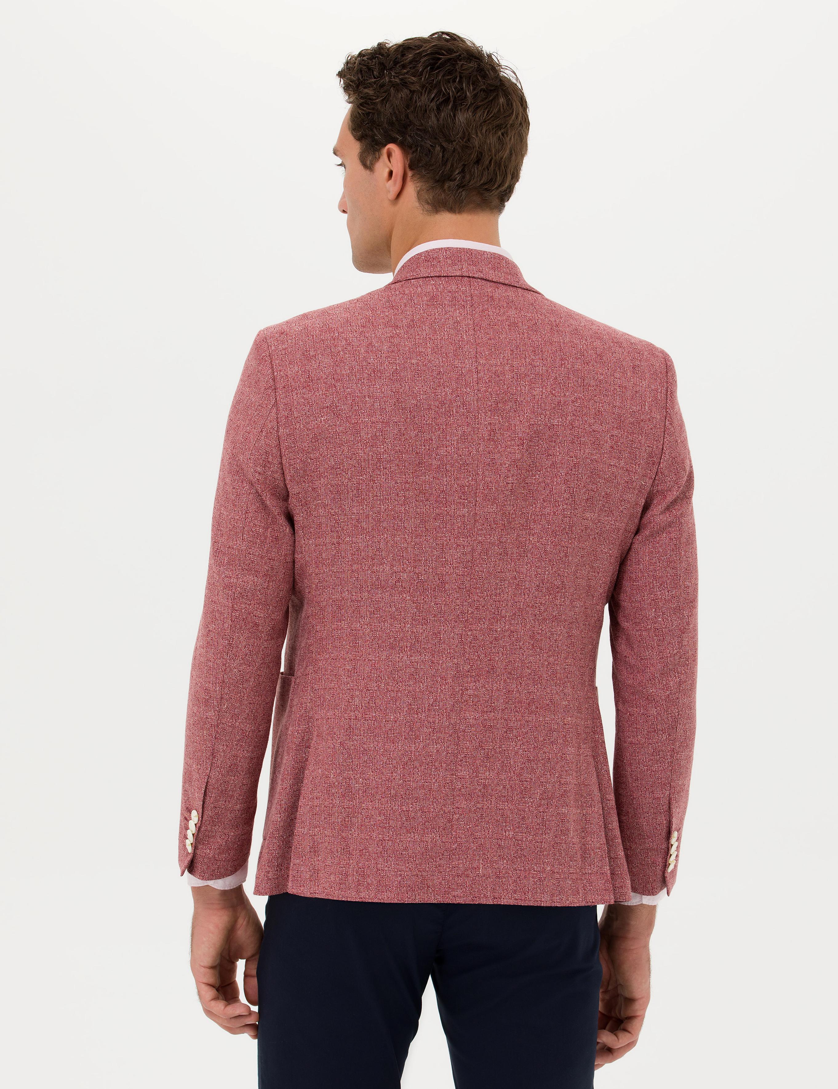 Bordo Slim Fit Yün Keten Karışımlı Ceket - 50264751071