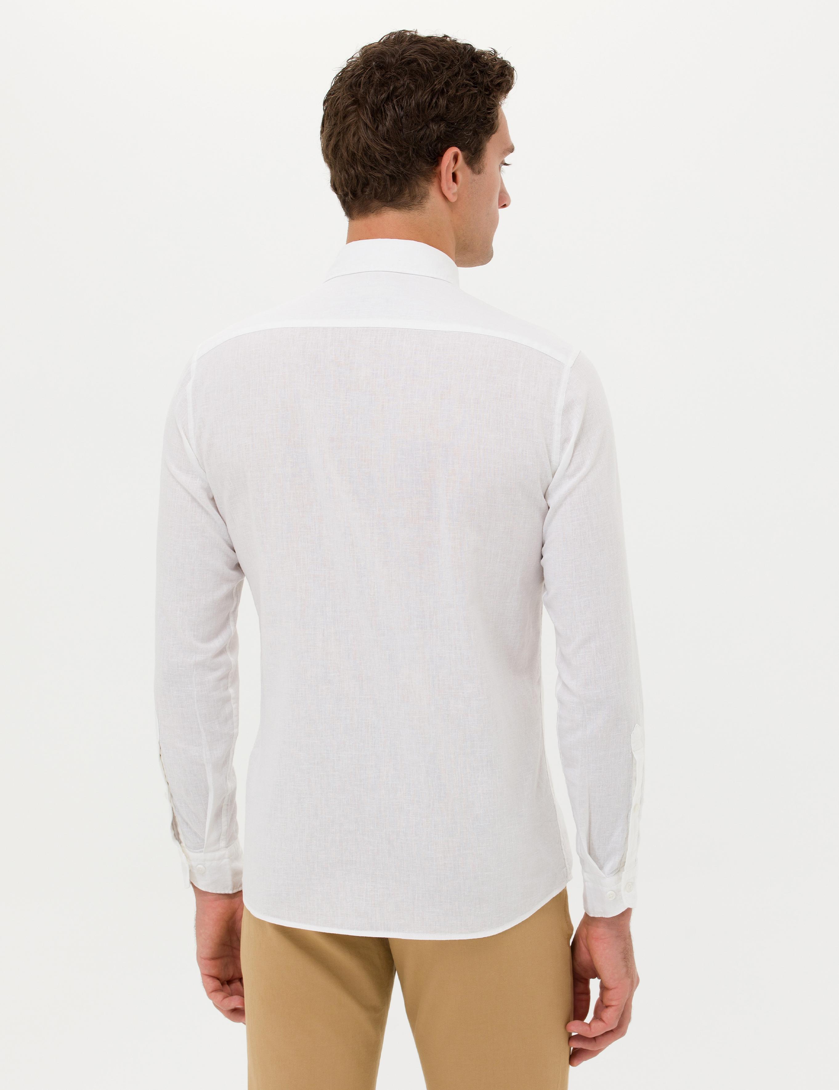 Beyaz Slim Fit Keten Karışımlı Gömlek - 50266184530