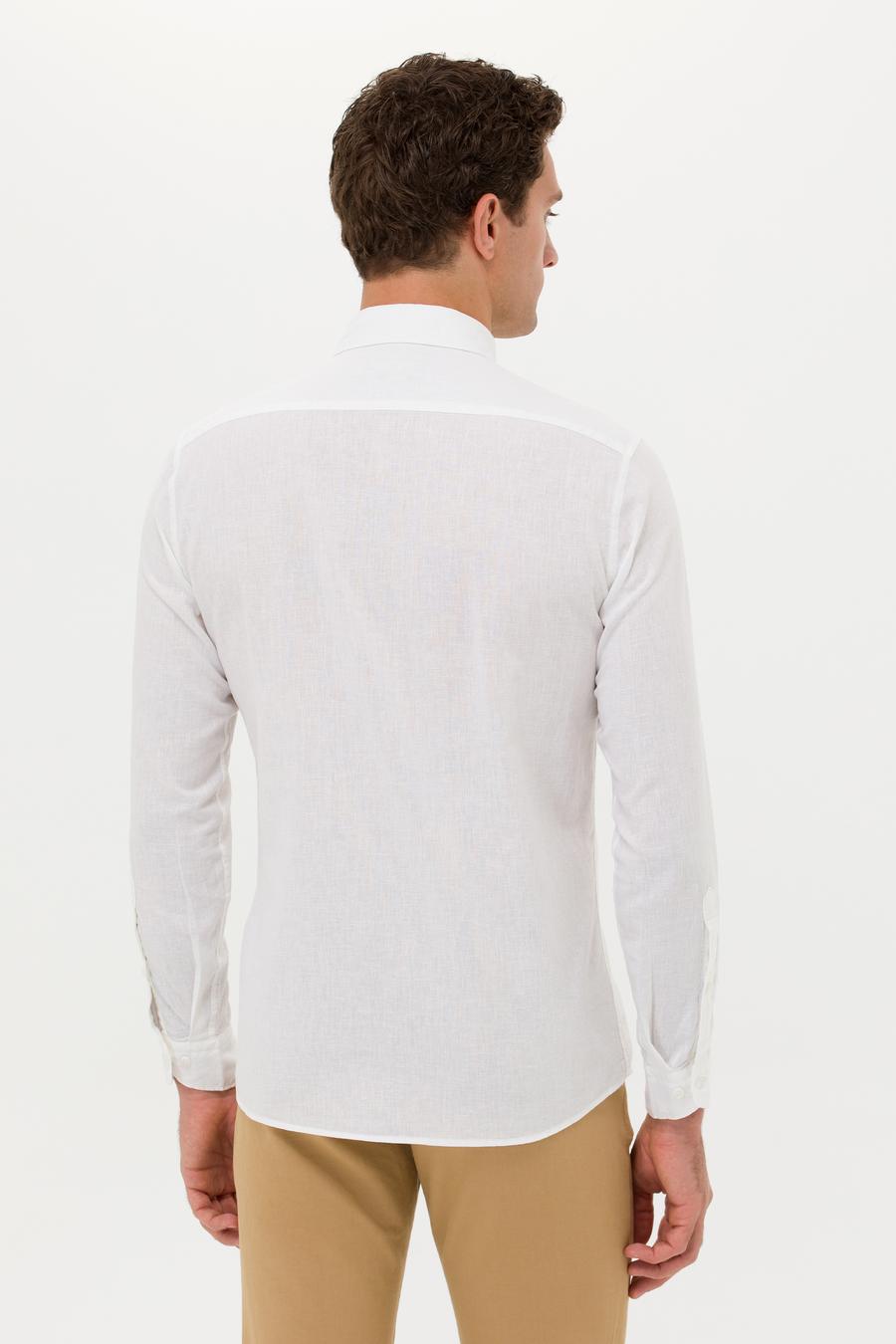 Beyaz Slim Fit Keten Karışımlı Gömlek - 50266184530