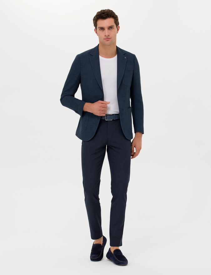 Lacivert Slim Fit Kanvas Pantolon