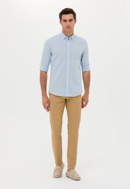 Camel Slim Fit Keten Karışımlı Kanvas Pantolon