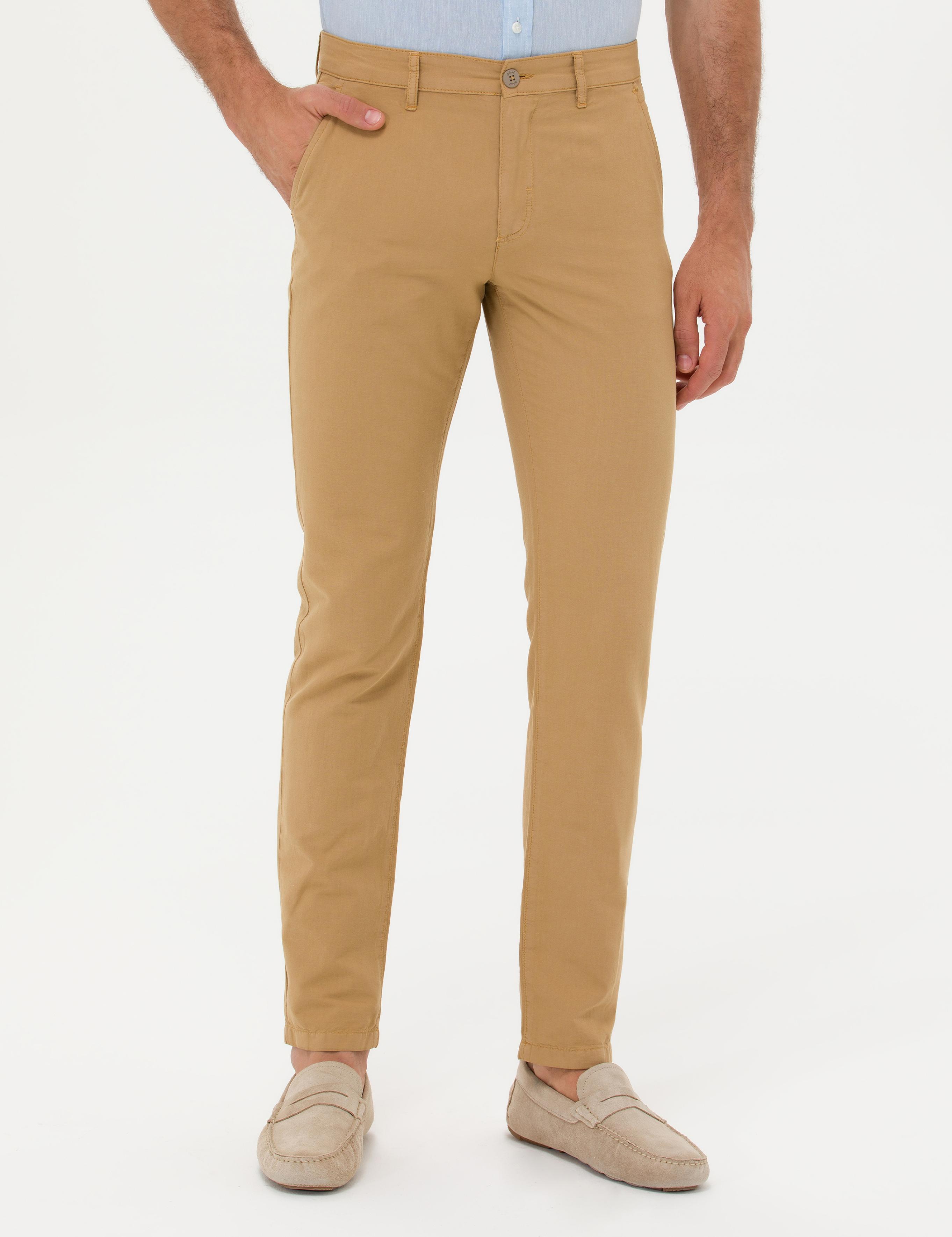 Camel Slim Fit Keten Karışımlı Kanvas Pantolon - 50266873178