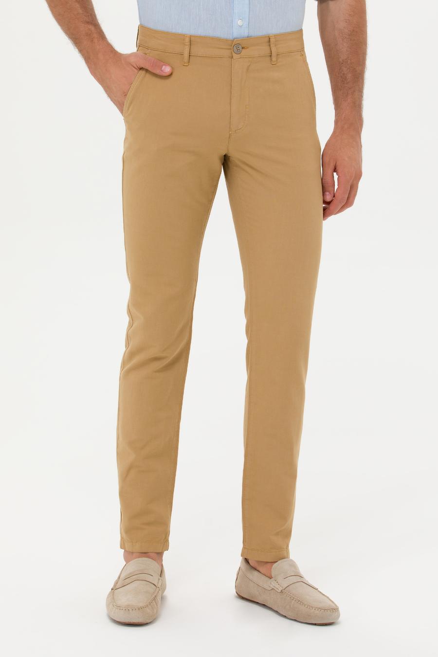 Camel Slim Fit Keten Karışımlı Kanvas Pantolon - 50266873178