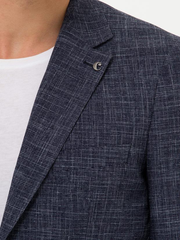 Lacivert Slim Fit Keten Karışımlı Ceket