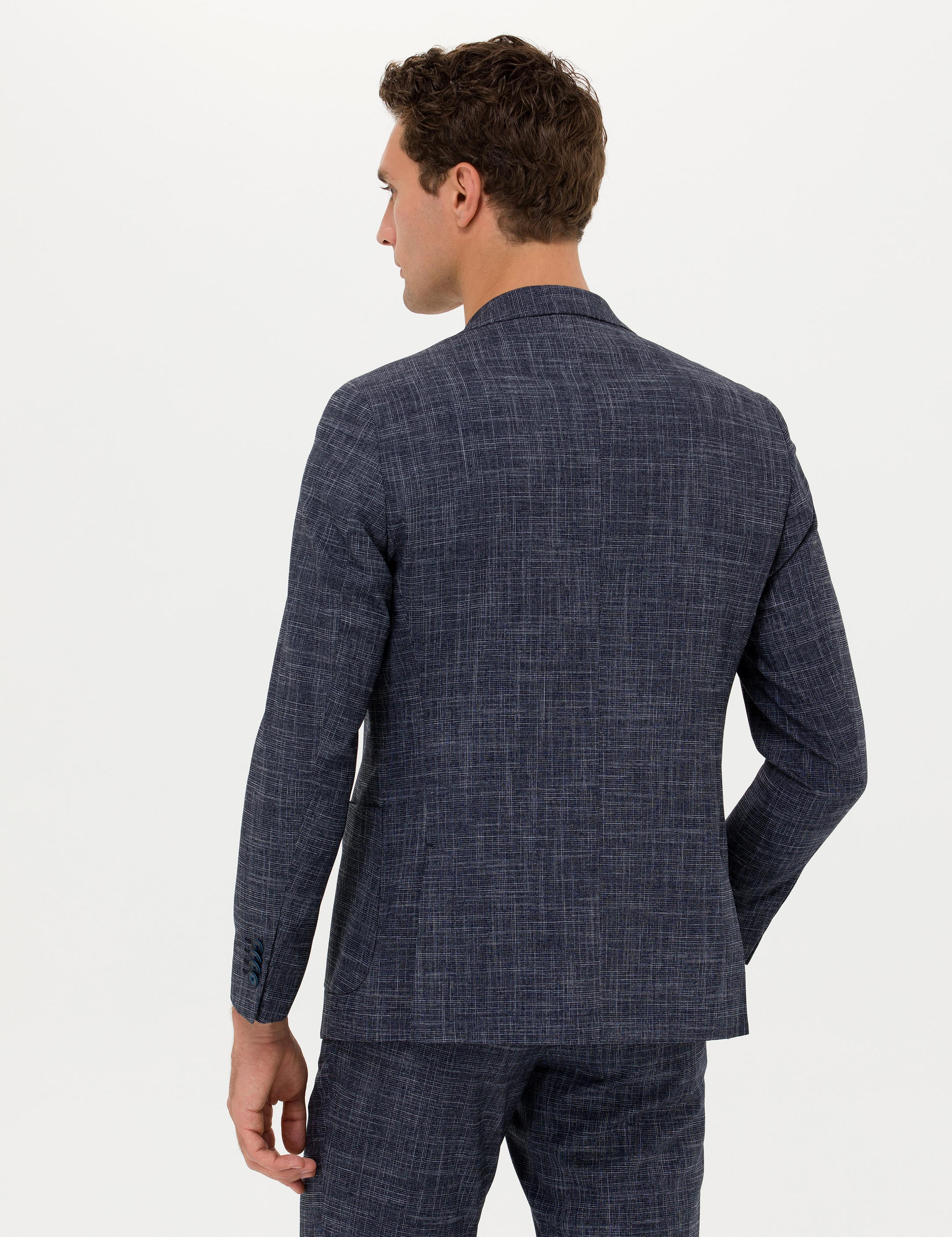 Lacivert Slim Fit Keten Karışımlı Ceket - 50270503050
