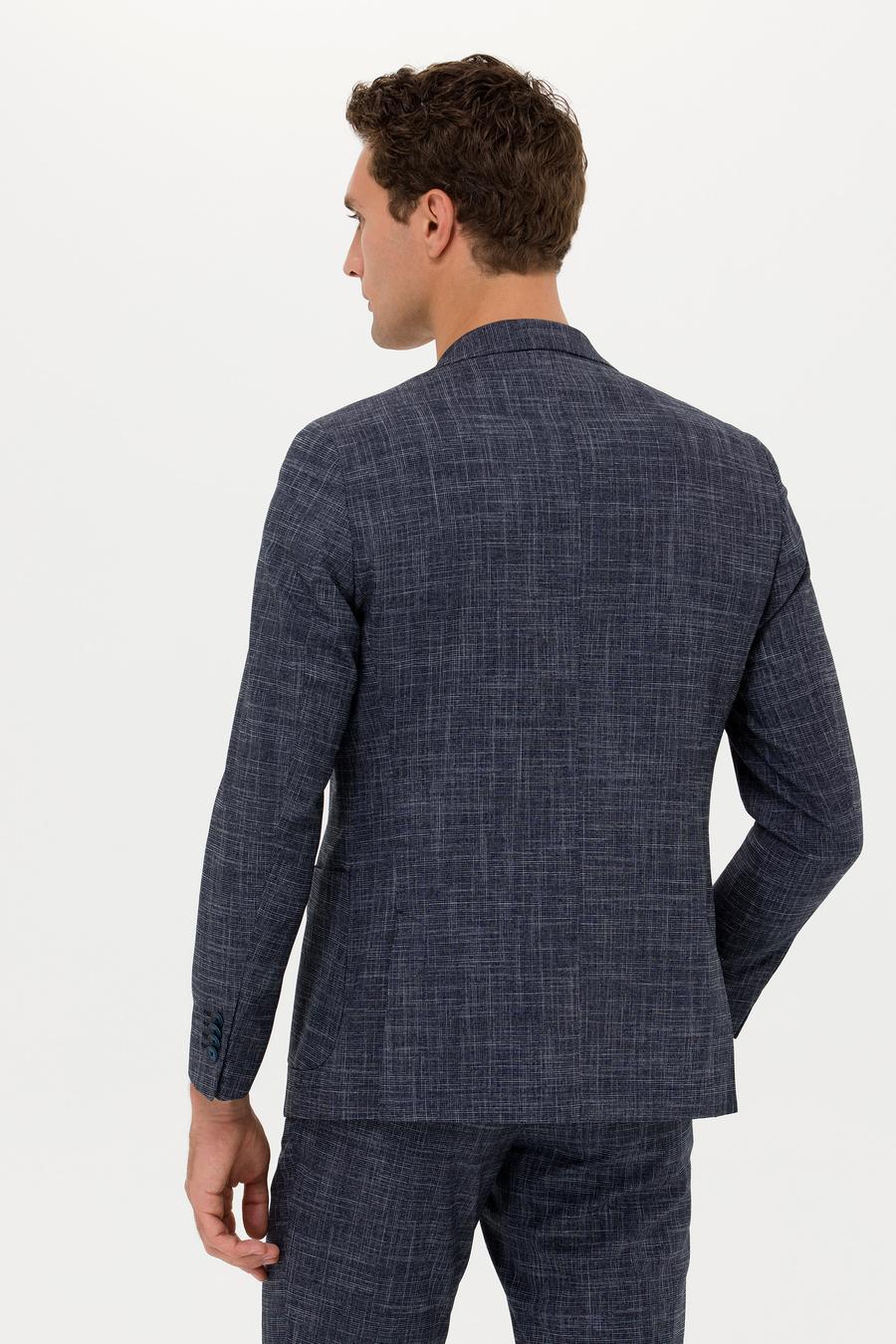 Lacivert Slim Fit Keten Karışımlı Ceket - 50270503050