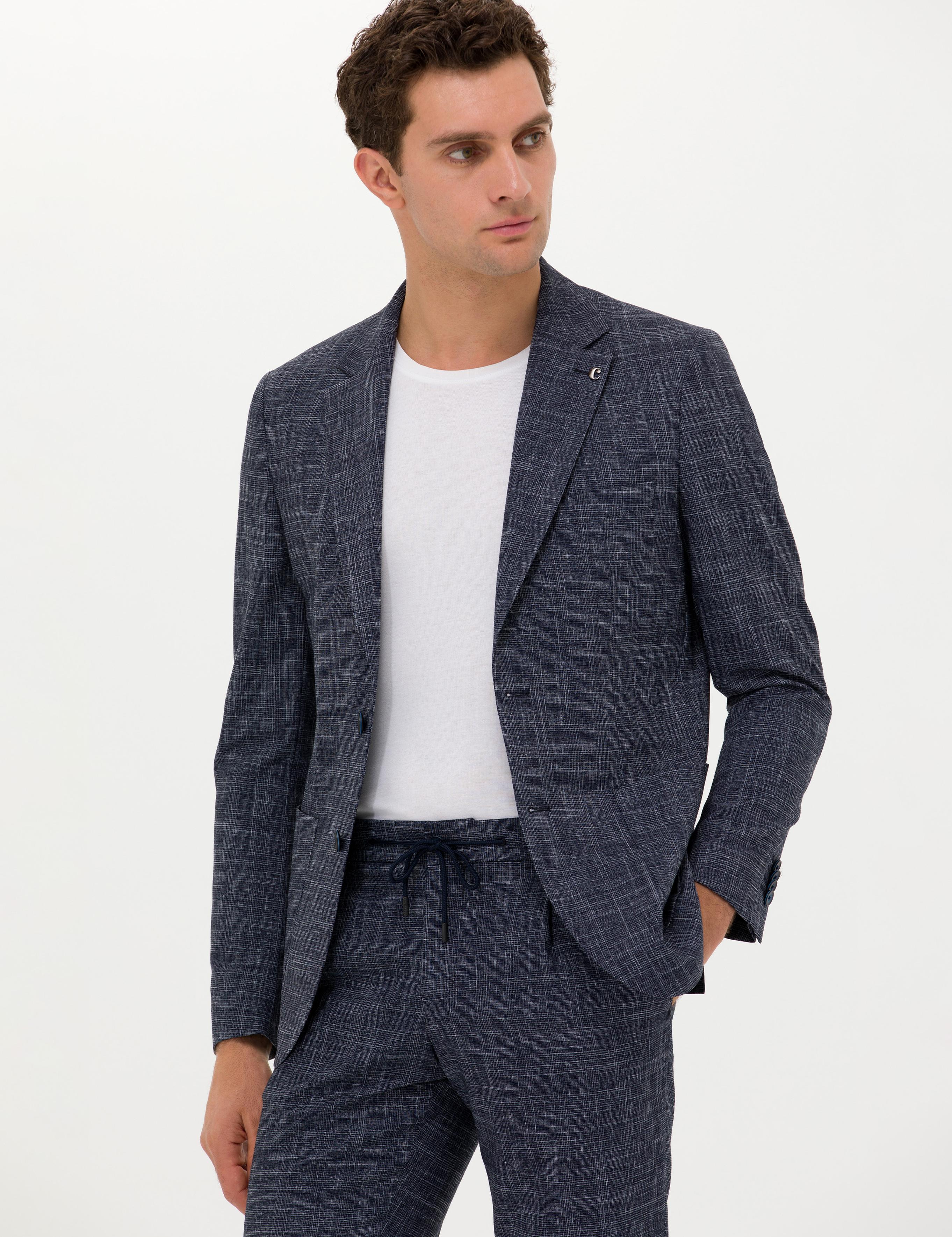 Lacivert Slim Fit Keten Karışımlı Ceket - 50270503050