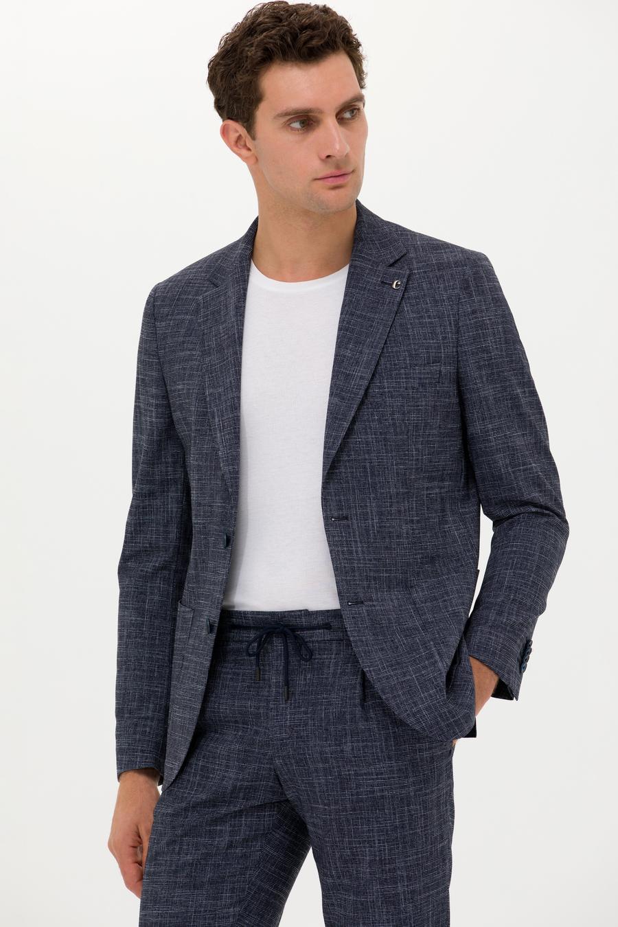 Lacivert Slim Fit Keten Karışımlı Ceket - 50270503050