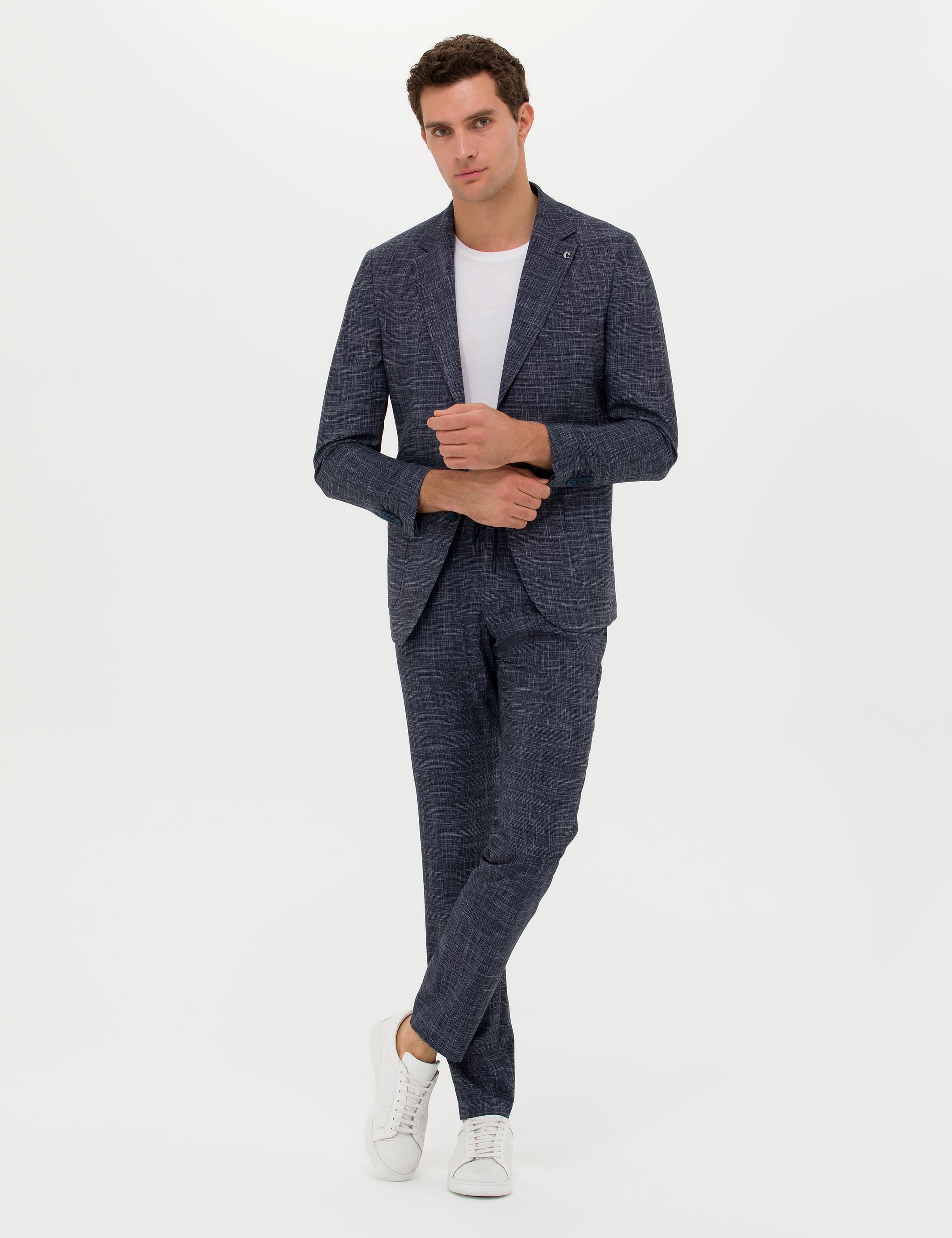 Lacivert Slim Fit Keten Karışımlı Ceket - 50270503050