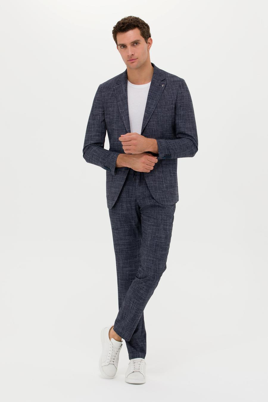 Lacivert Slim Fit Keten Karışımlı Ceket - 50270503050