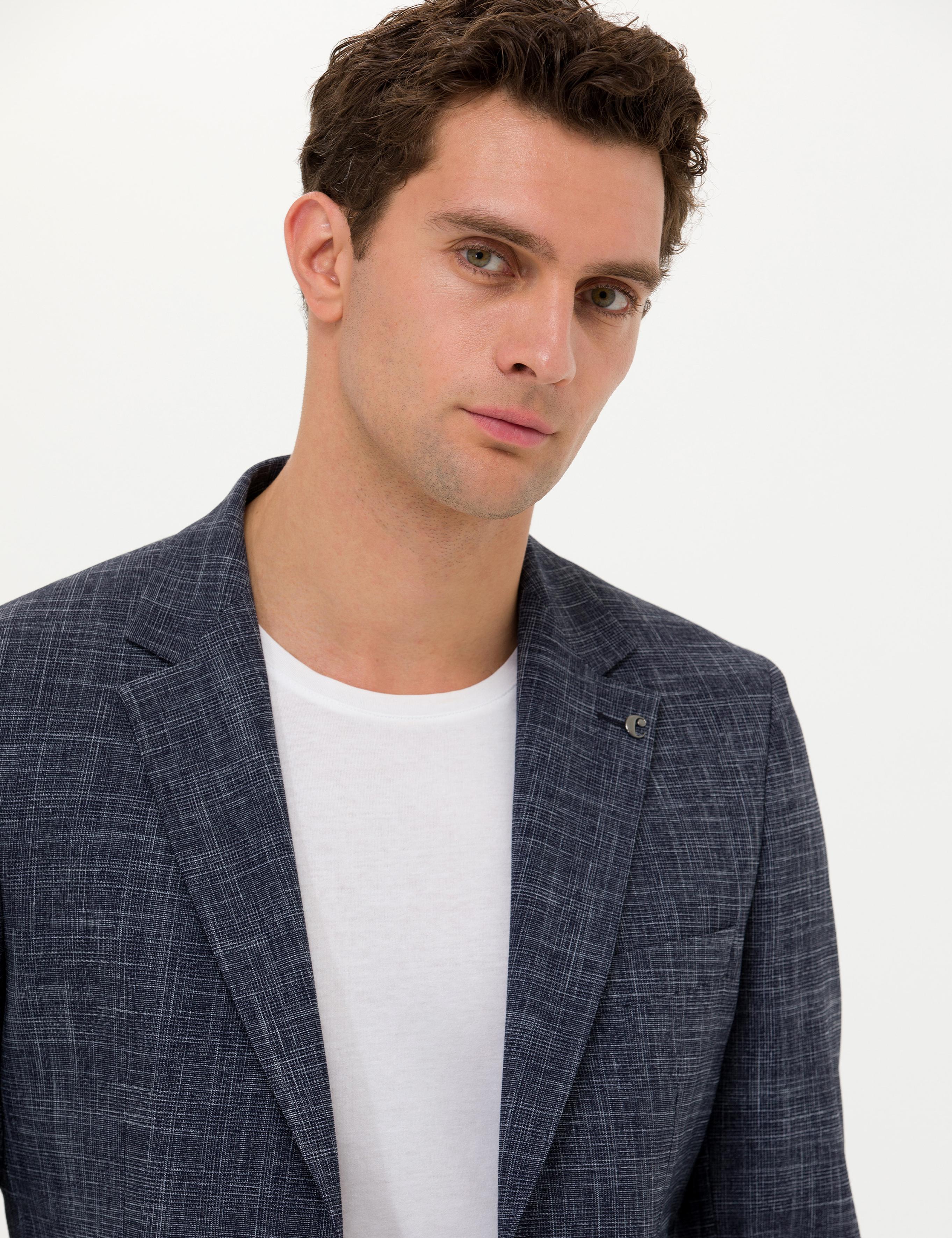 Lacivert Slim Fit Keten Karışımlı Ceket - 50270503050