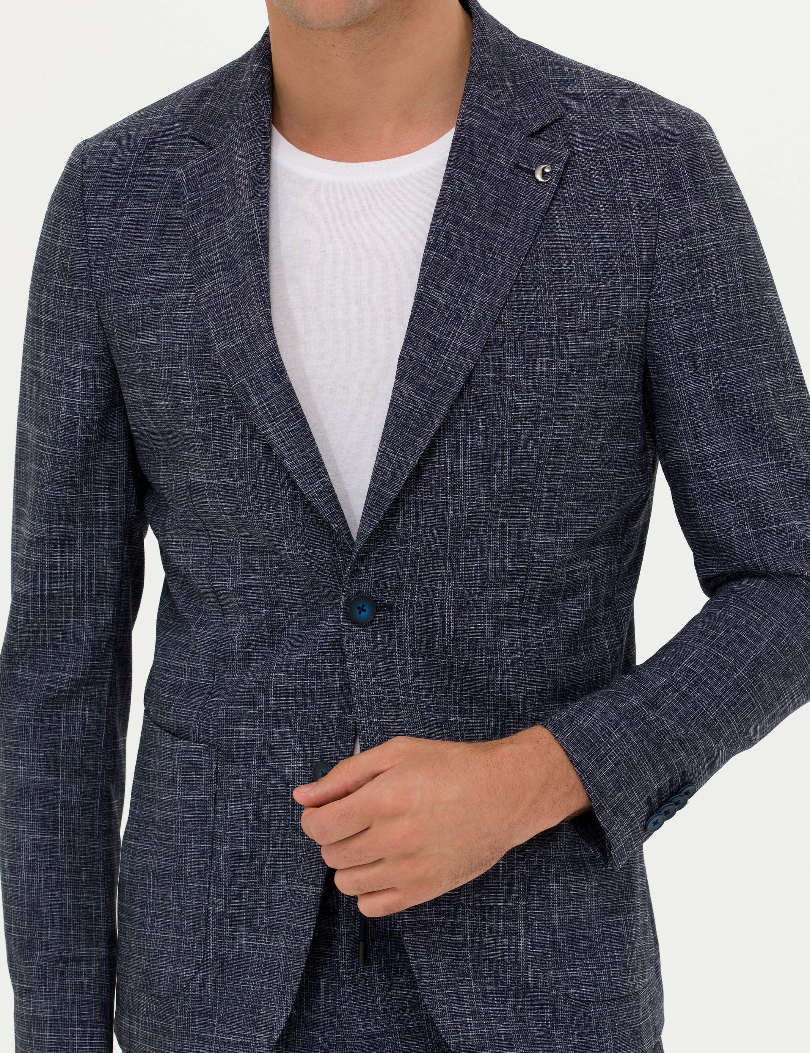 Lacivert Slim Fit Keten Karışımlı Ceket - 50270503050