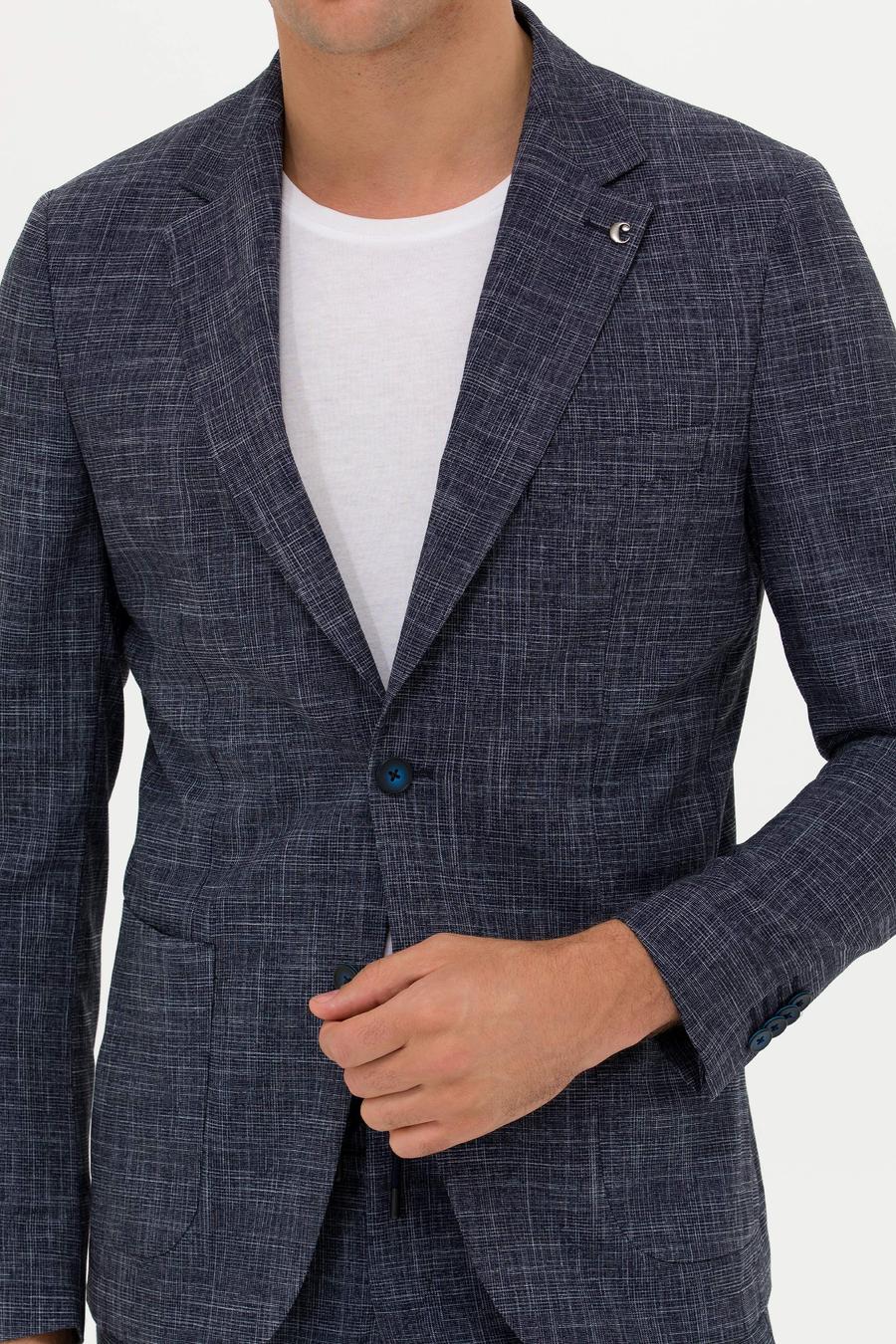 Lacivert Slim Fit Keten Karışımlı Ceket - 50270503050