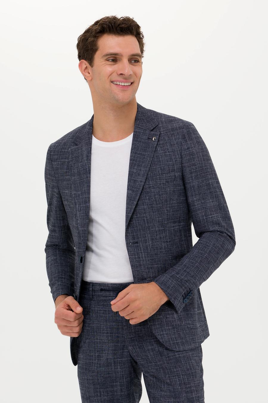 Lacivert Slim Fit Keten Karışımlı Ceket - 50270503050