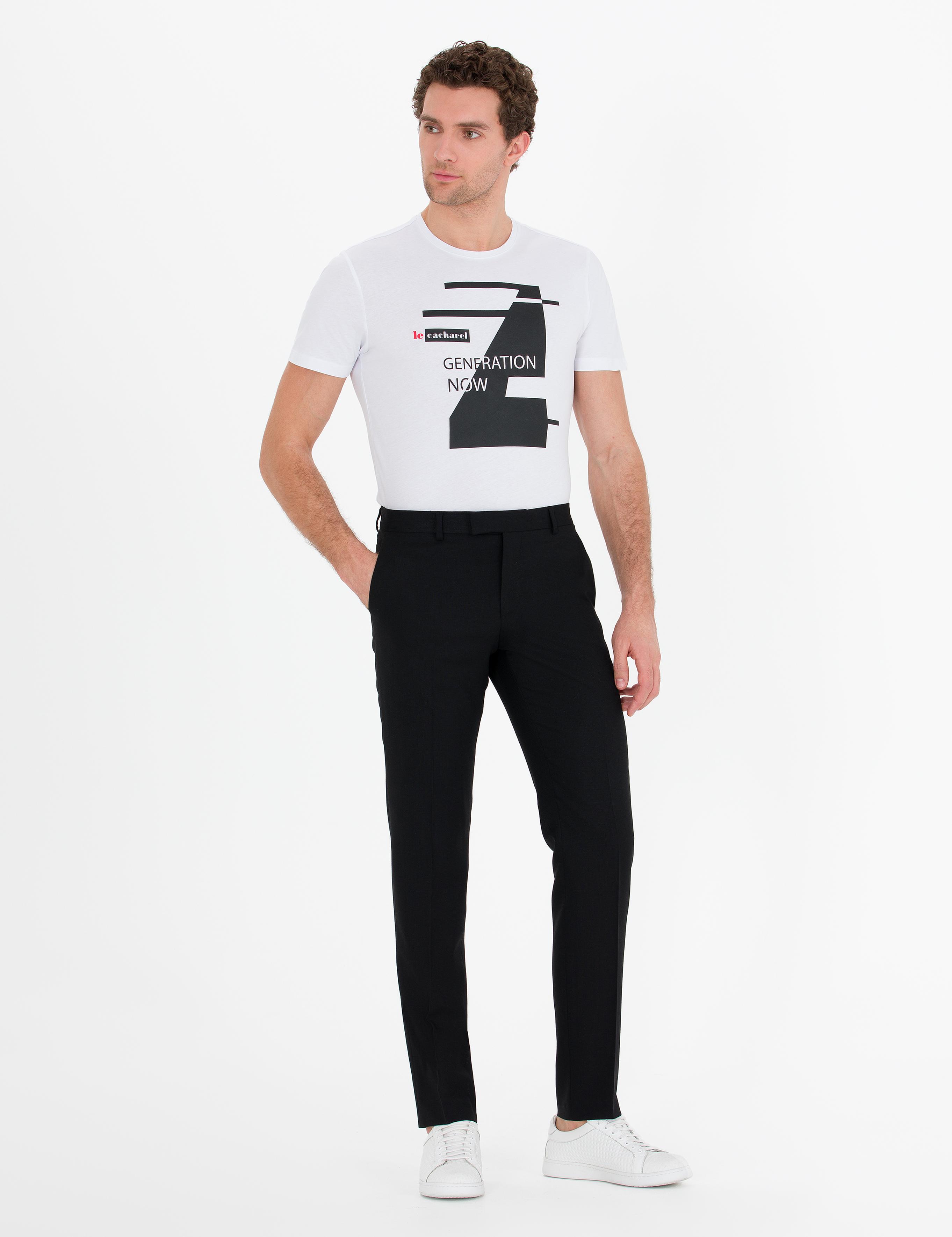 Beyaz Bisiklet Yaka Slim Fit T-Shirt - 50265418012