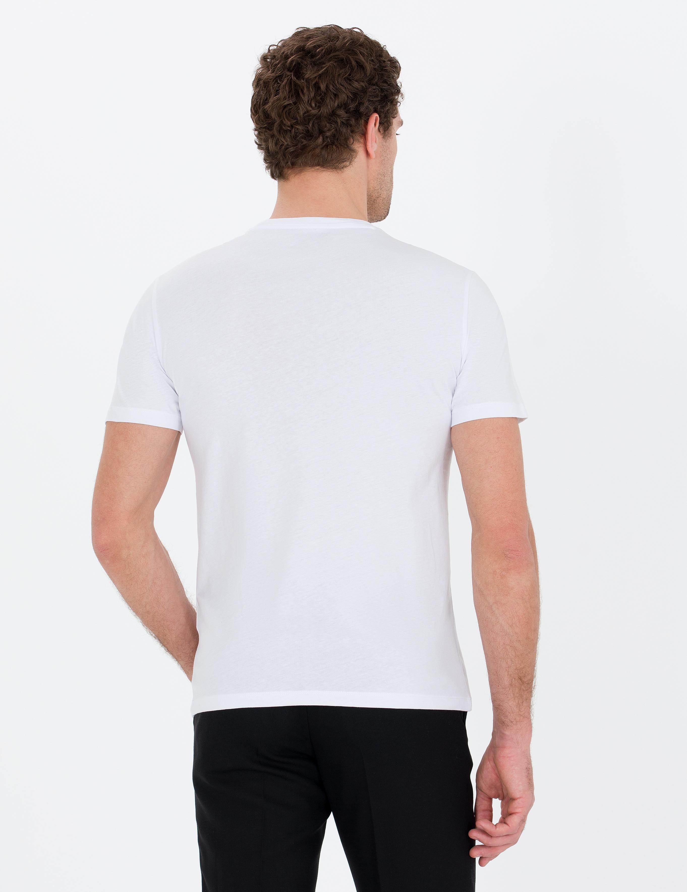 Beyaz Bisiklet Yaka Slim Fit T-Shirt - 50265418012
