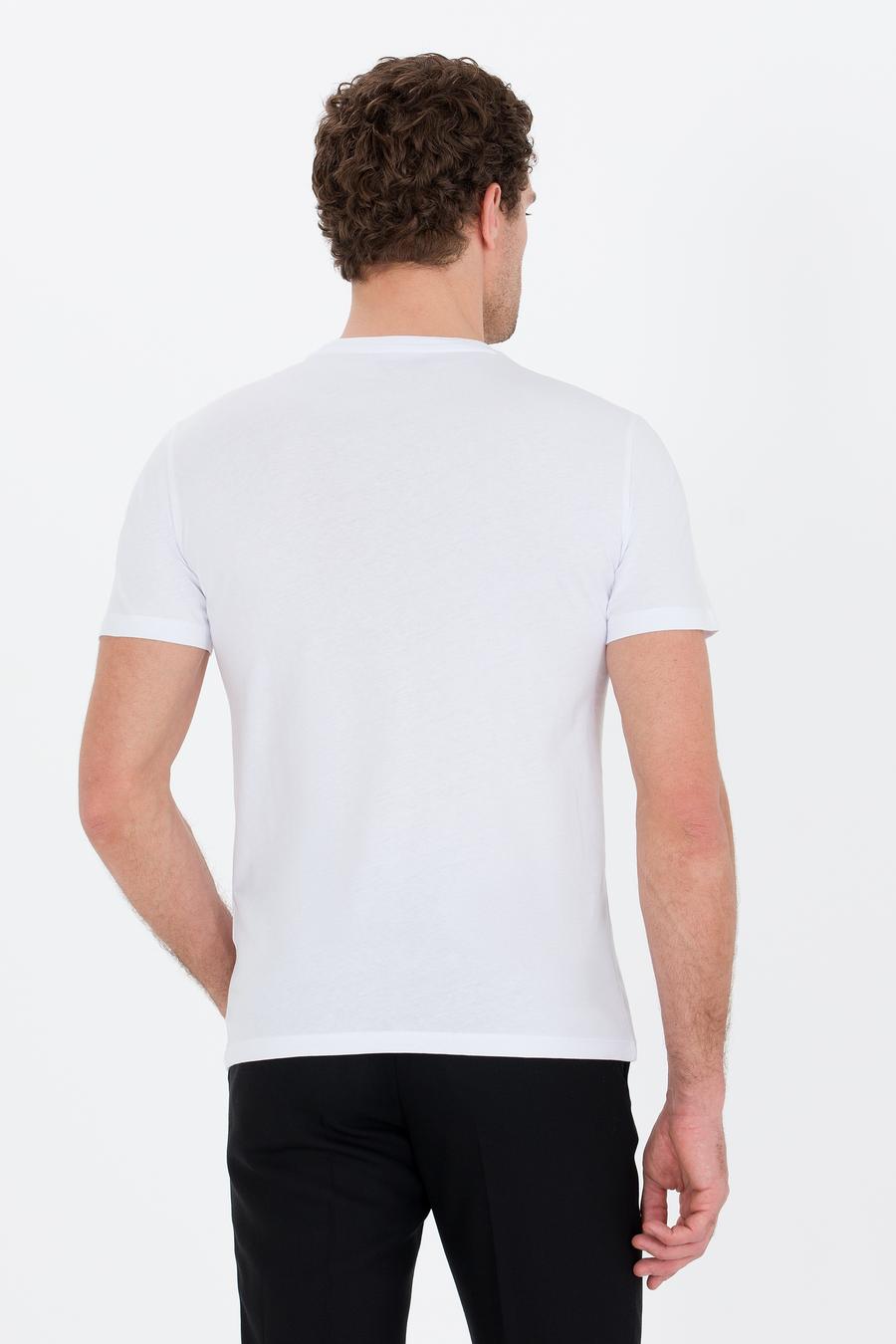 Beyaz Bisiklet Yaka Slim Fit T-Shirt - 50265418012