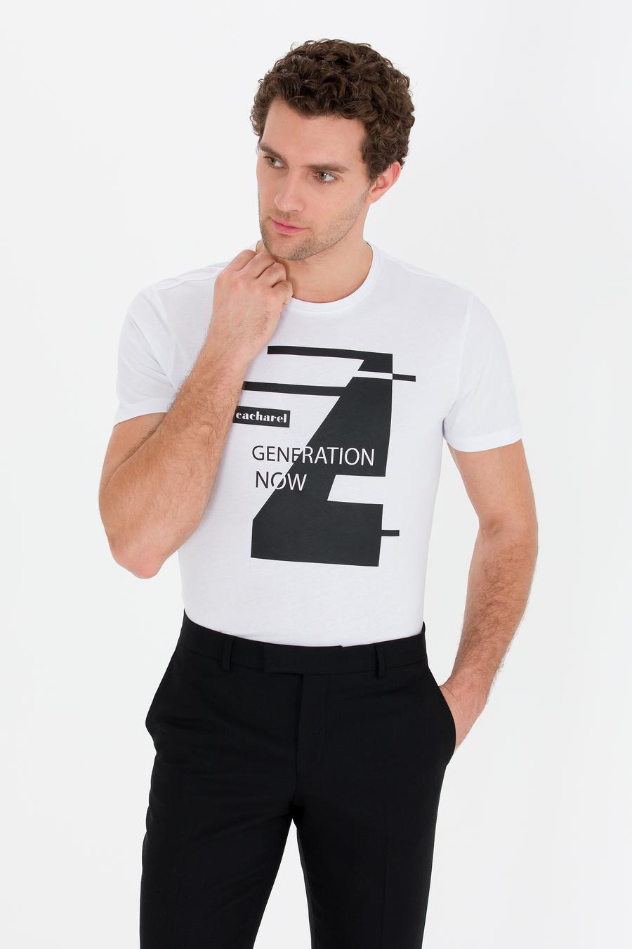 Beyaz Bisiklet Yaka Slim Fit T-Shirt - 50265418012