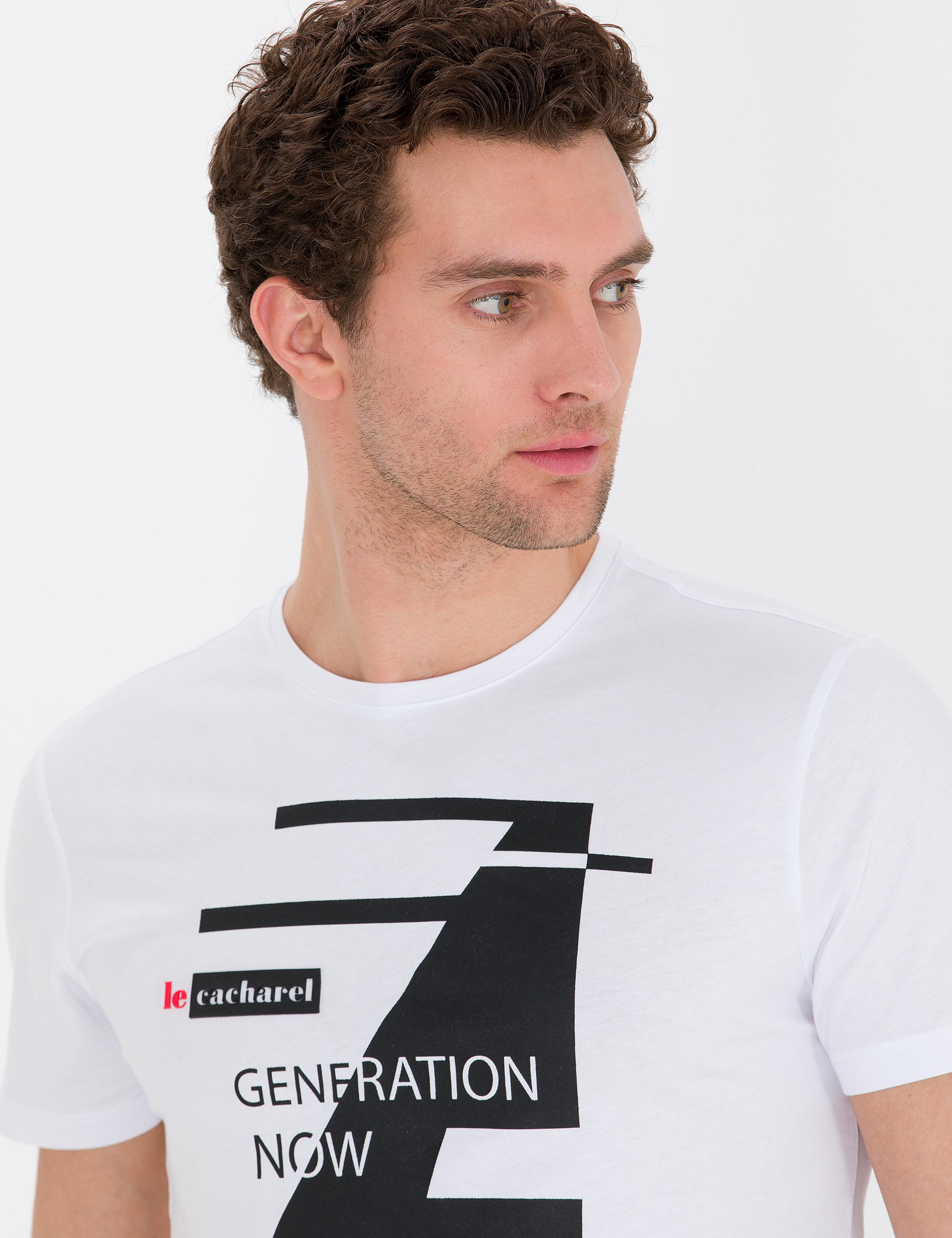 Beyaz Bisiklet Yaka Slim Fit T-Shirt - 50265418012