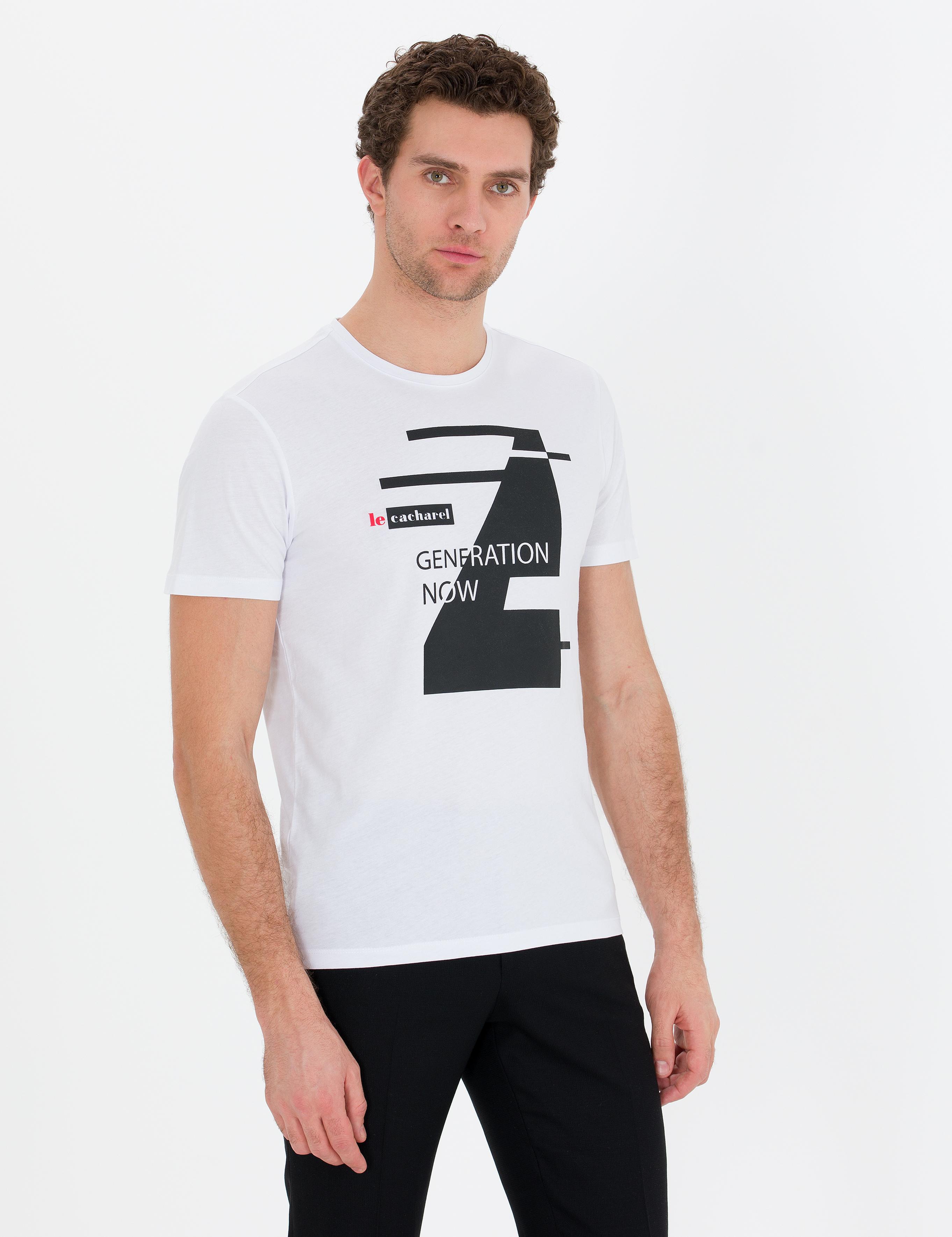Beyaz Bisiklet Yaka Slim Fit T-Shirt - 50265418012