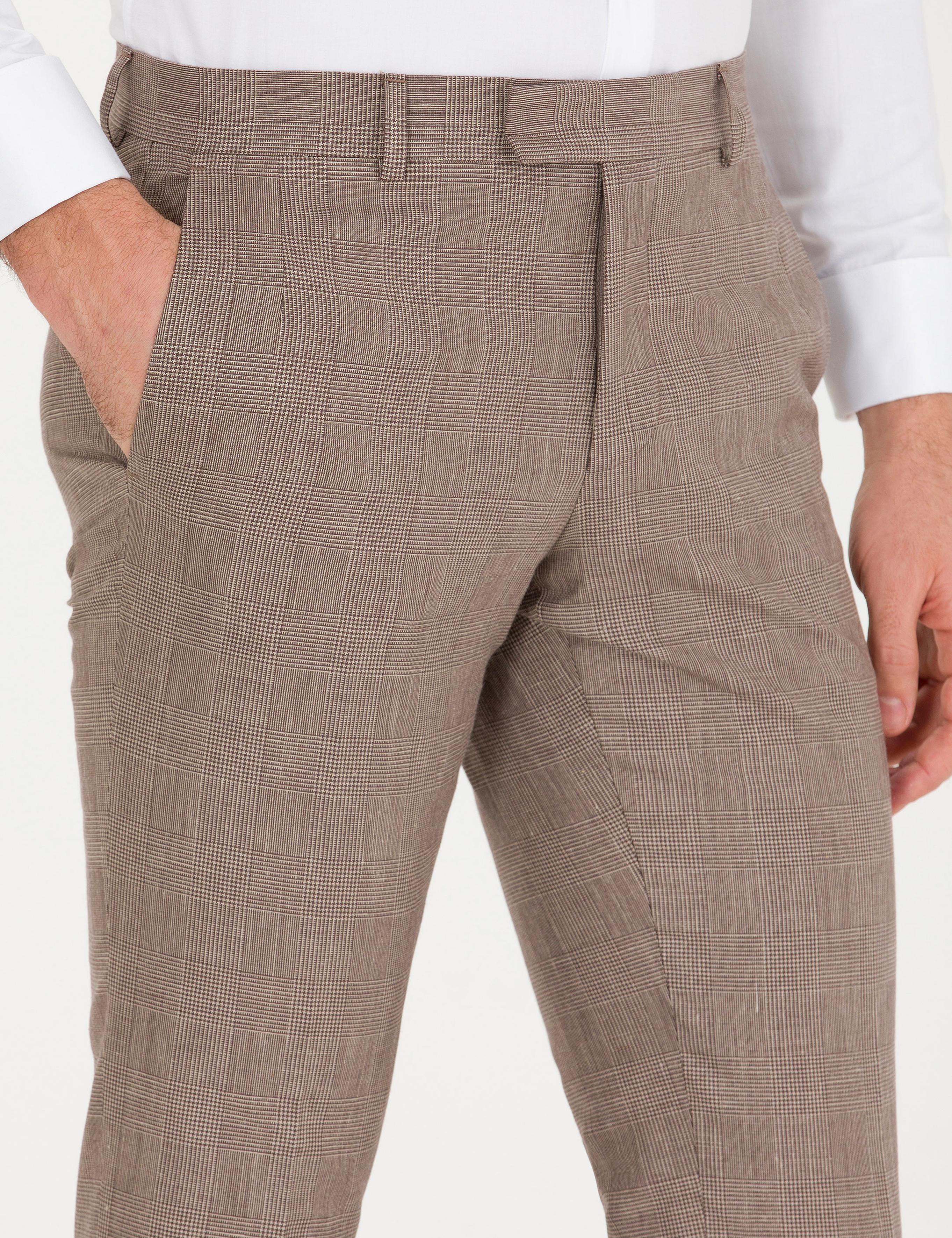 Kahverengi Slim Fit Keten Karışımlı Pantolon - 50265200037