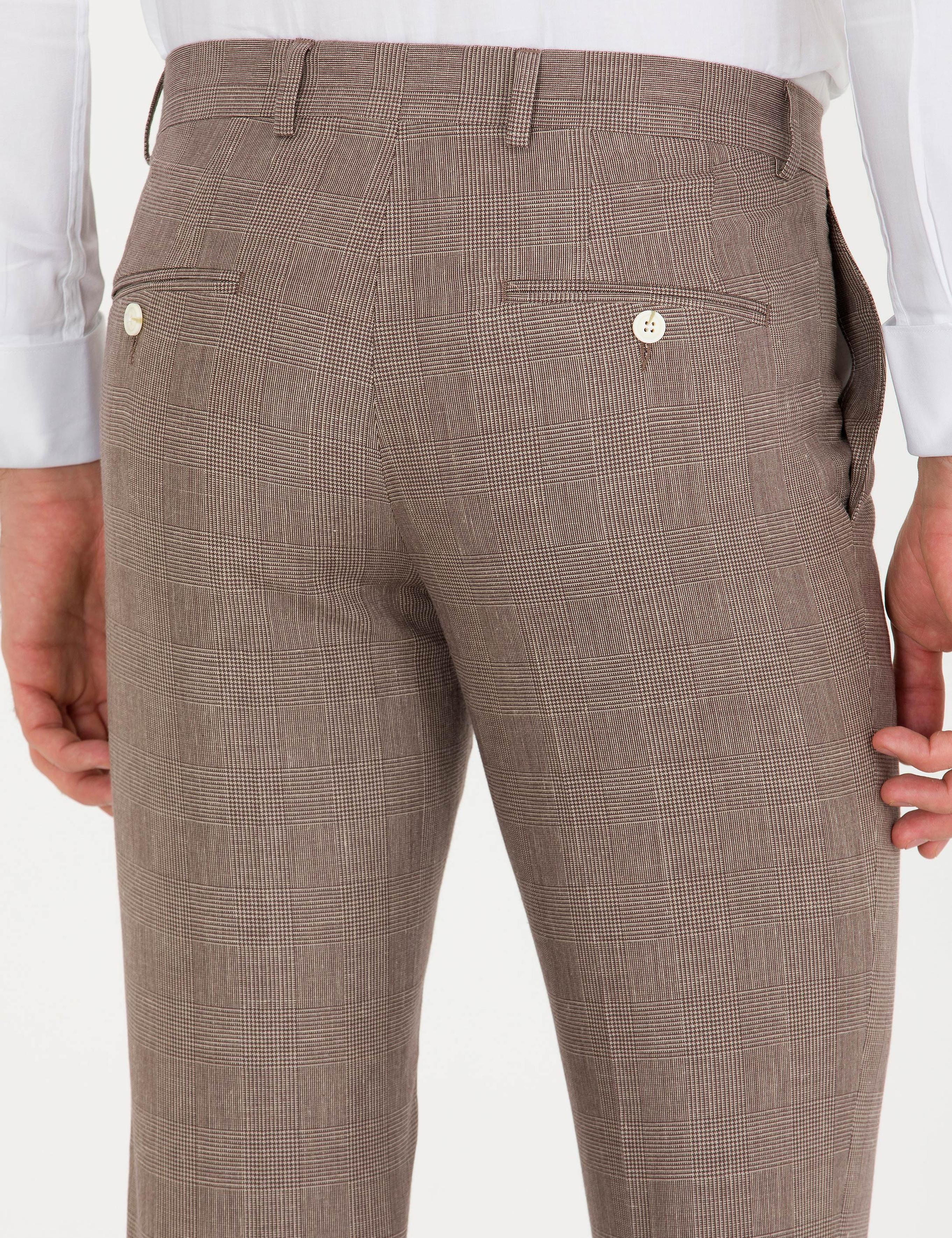 Kahverengi Slim Fit Keten Karışımlı Pantolon - 50265200037