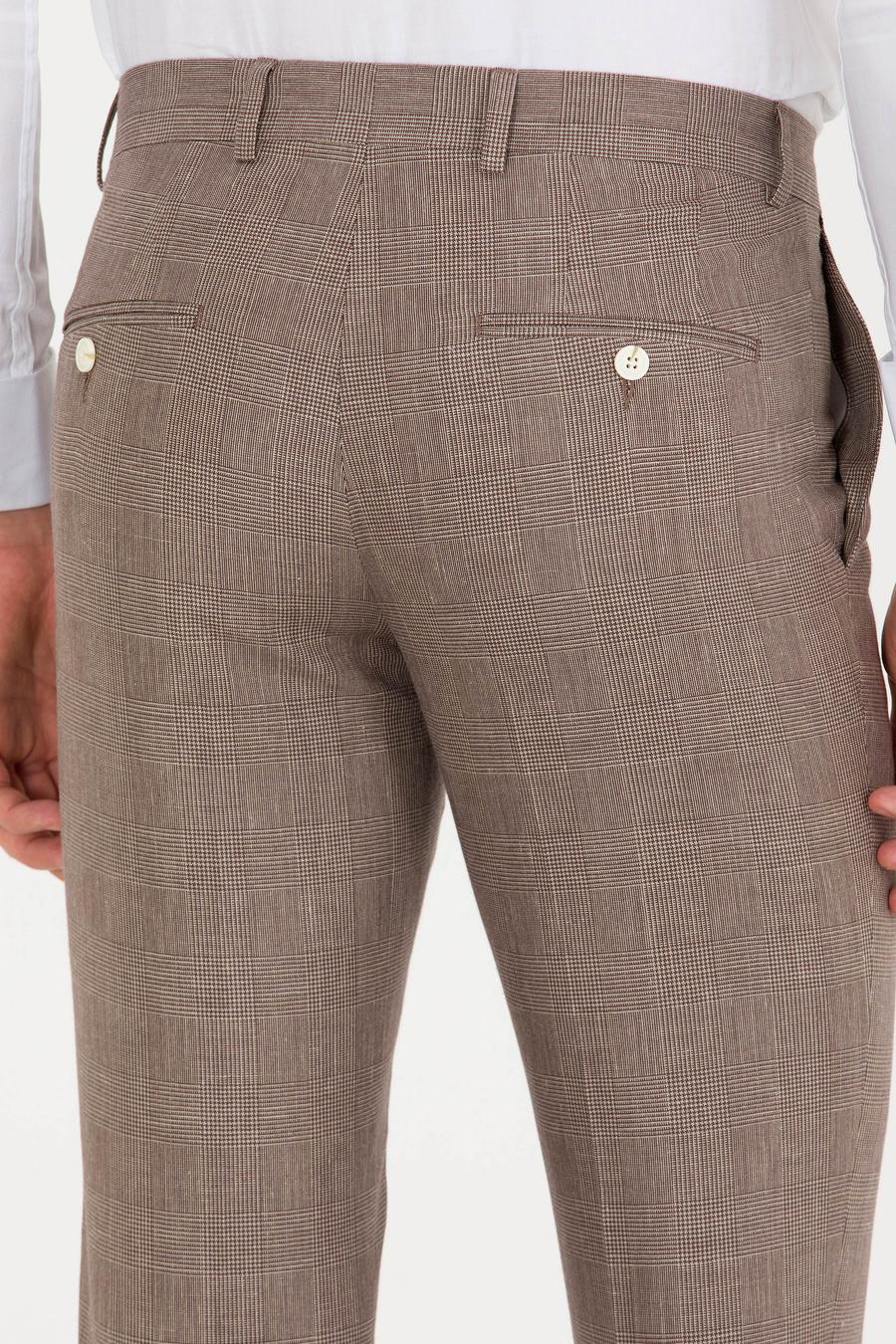 Kahverengi Slim Fit Keten Karışımlı Pantolon - 50265200037